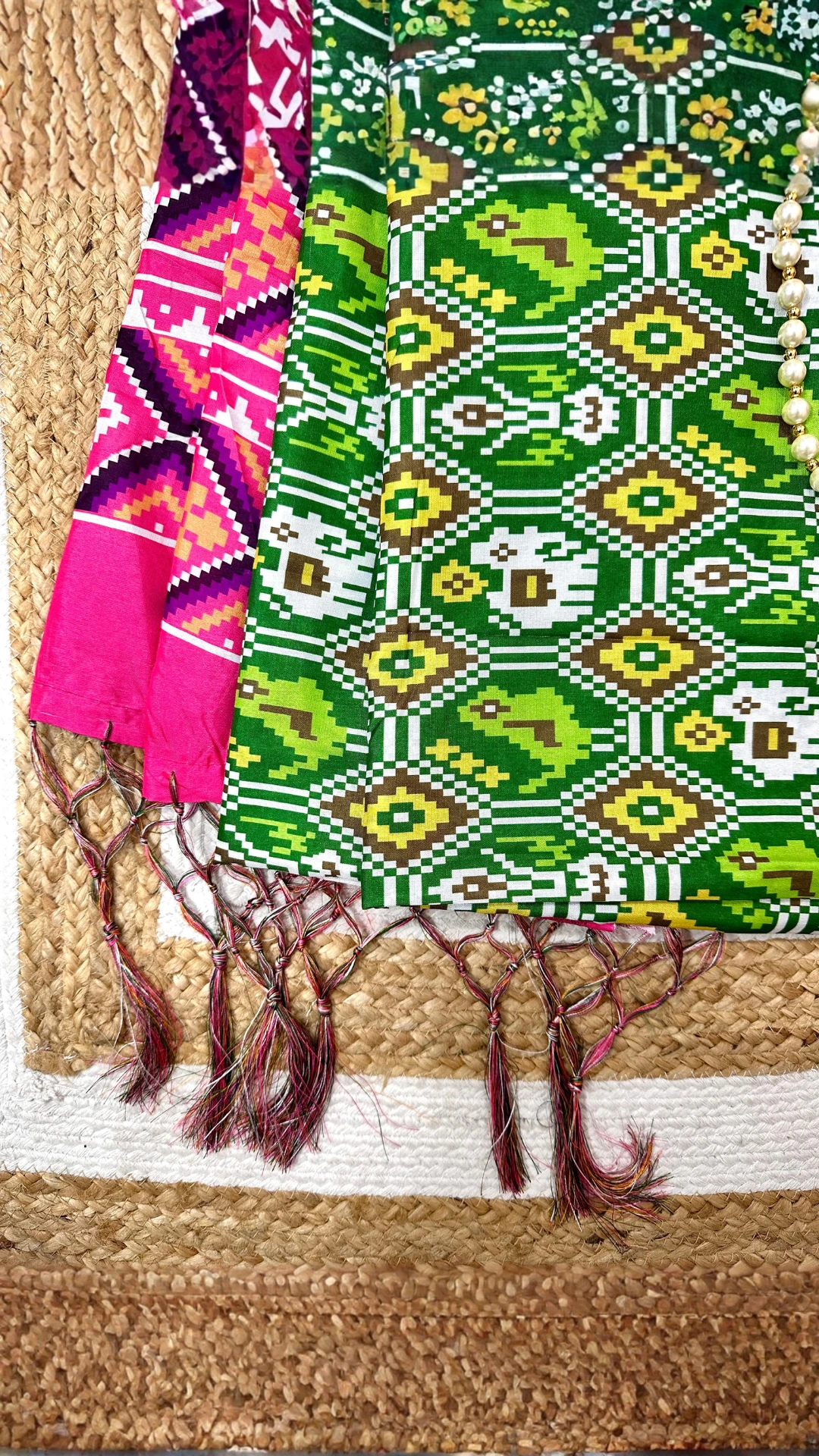 Green digital printed tussar silk saree with zari motif border