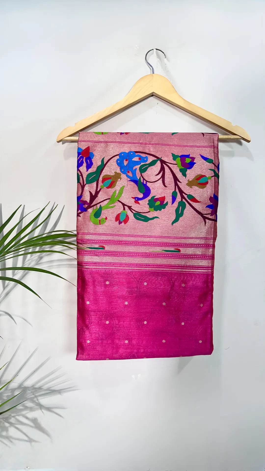 Pink khadi raw silk saree with meenakari weaving paithani pallu