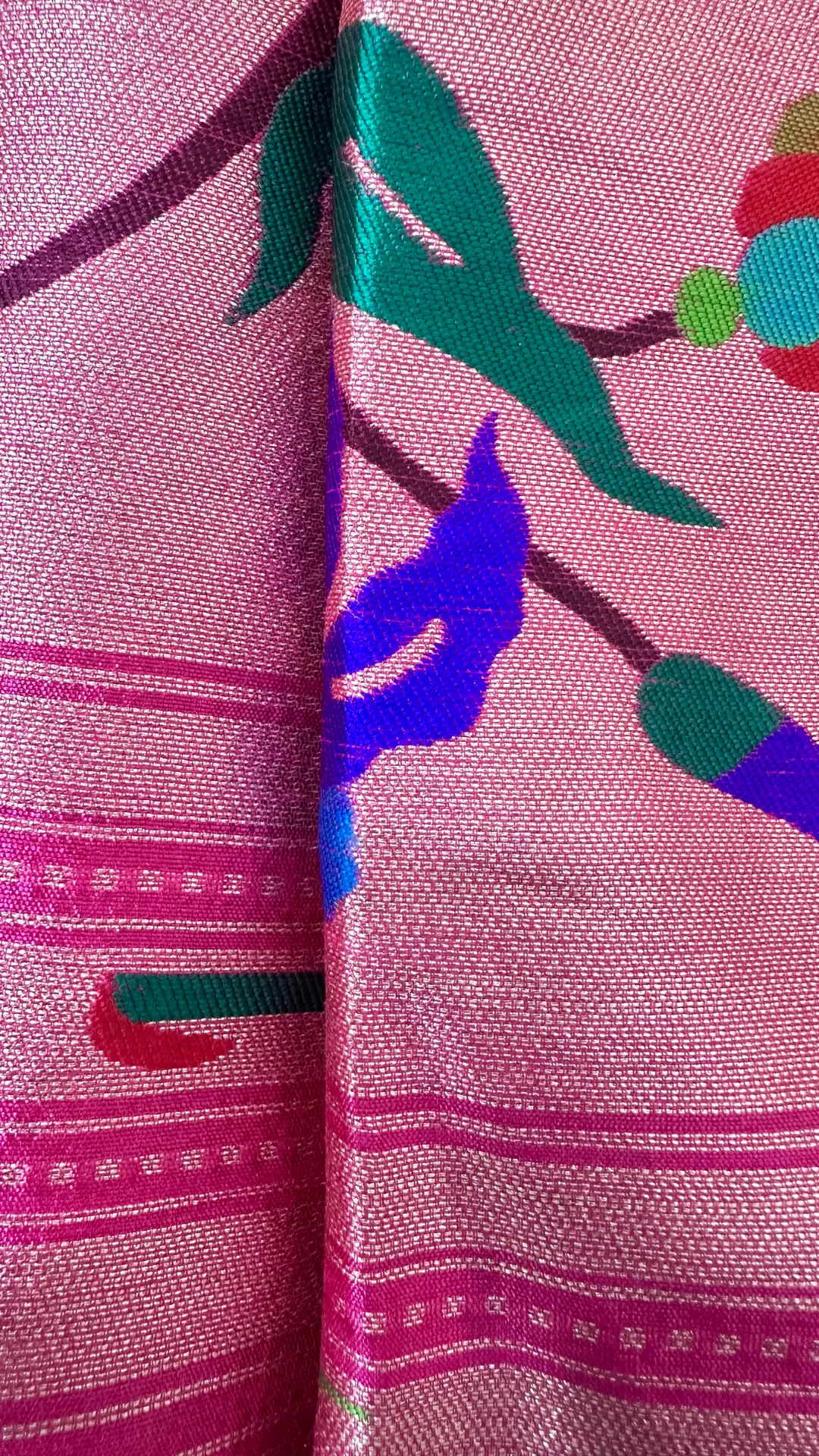 Pink khadi raw silk saree with meenakari weaving paithani pallu