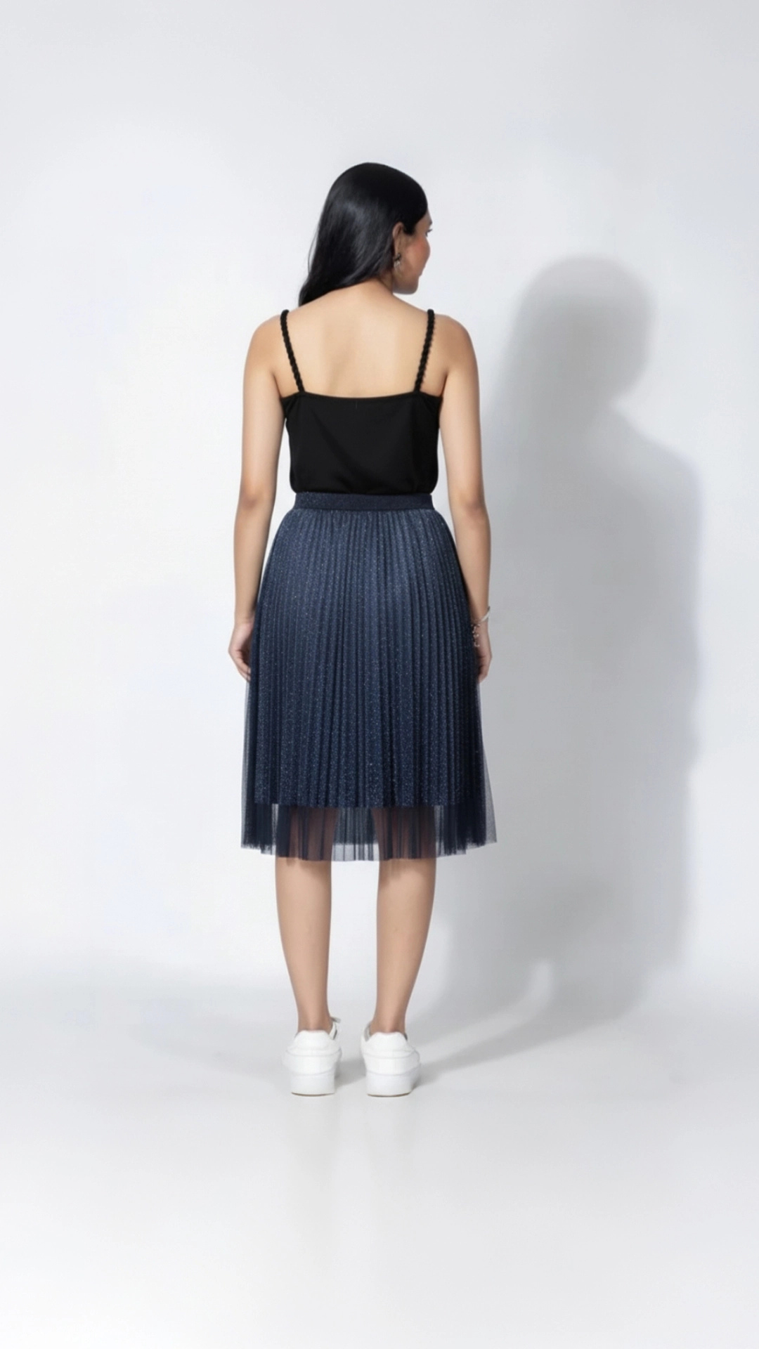 Holographic Pleated Skirt with Tulle Overlay - Party Statement Wear