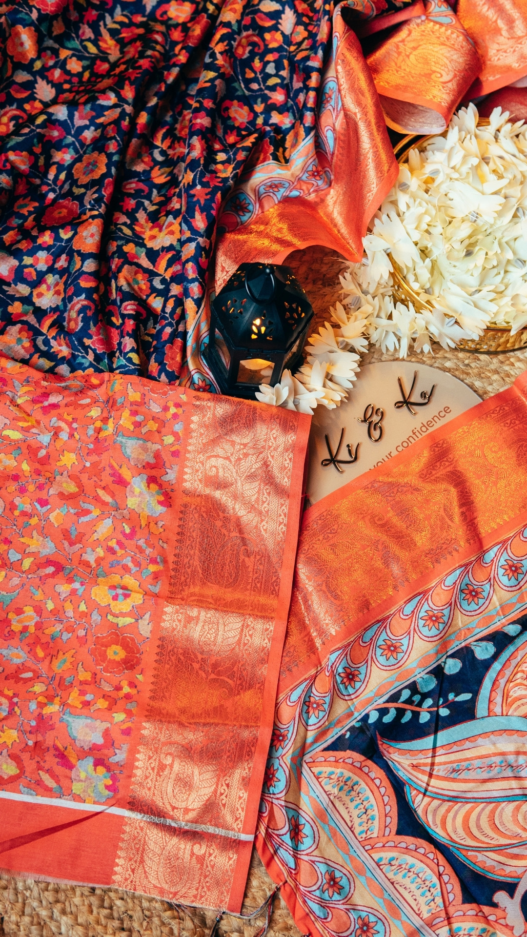 Blue Tussar Silk Saree with Neon Kalamkari Print