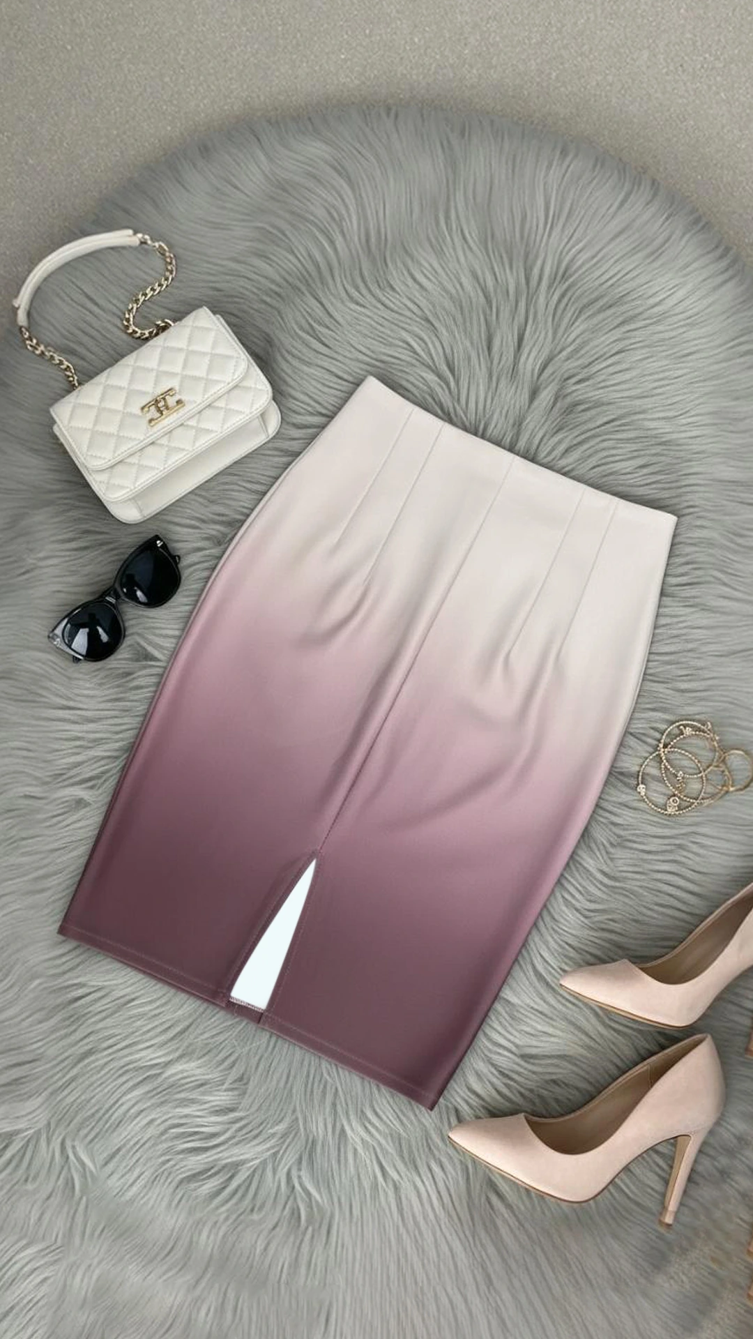 Ombre High-Waist Pencil Skirt with Straps