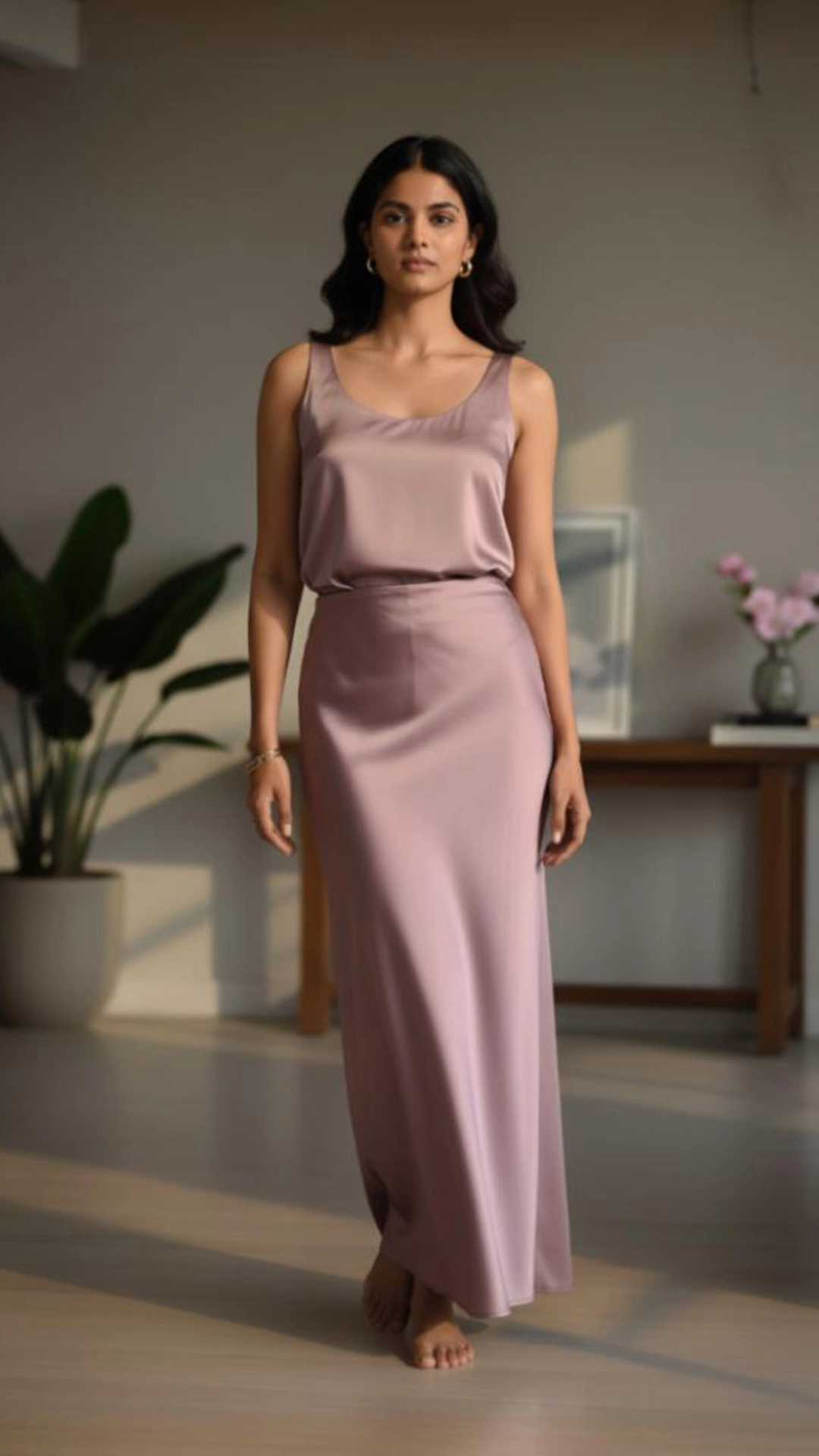 Elegant Silky Satin Slip Midi Skirt - High-Waist Flowy Fit