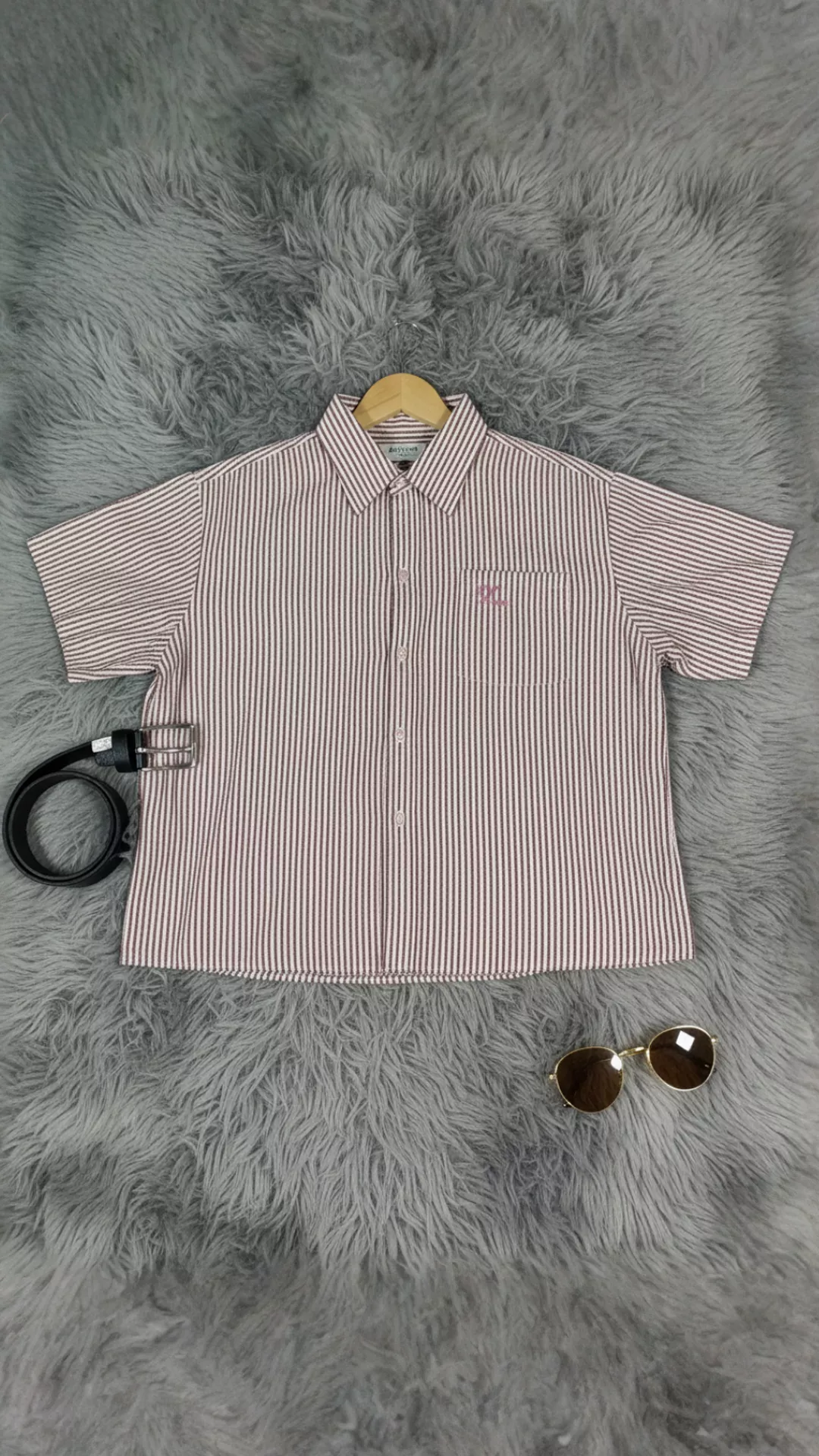 Relaxed Short-Sleeve Seersucker Shirt - Green Pink Stripe
