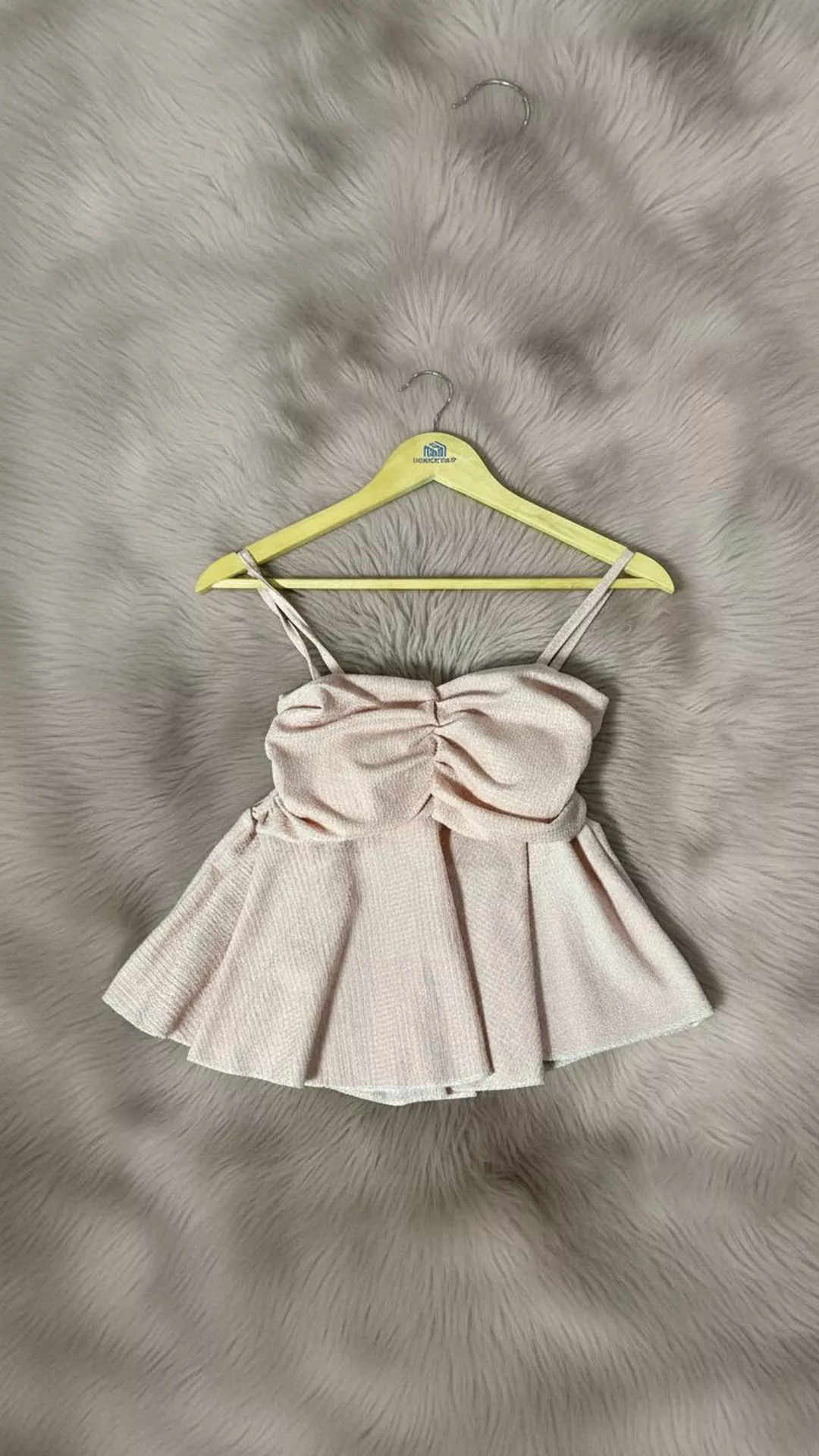 Romantic Ruched Bustier Peplum Top - Light Peach  Lilac Strappy Blouse