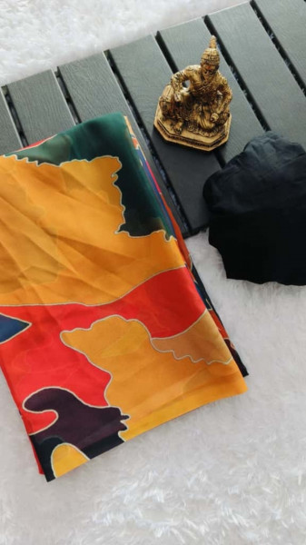 Image of Mosaic Mirage – Marshmallow Georgette Saree Set