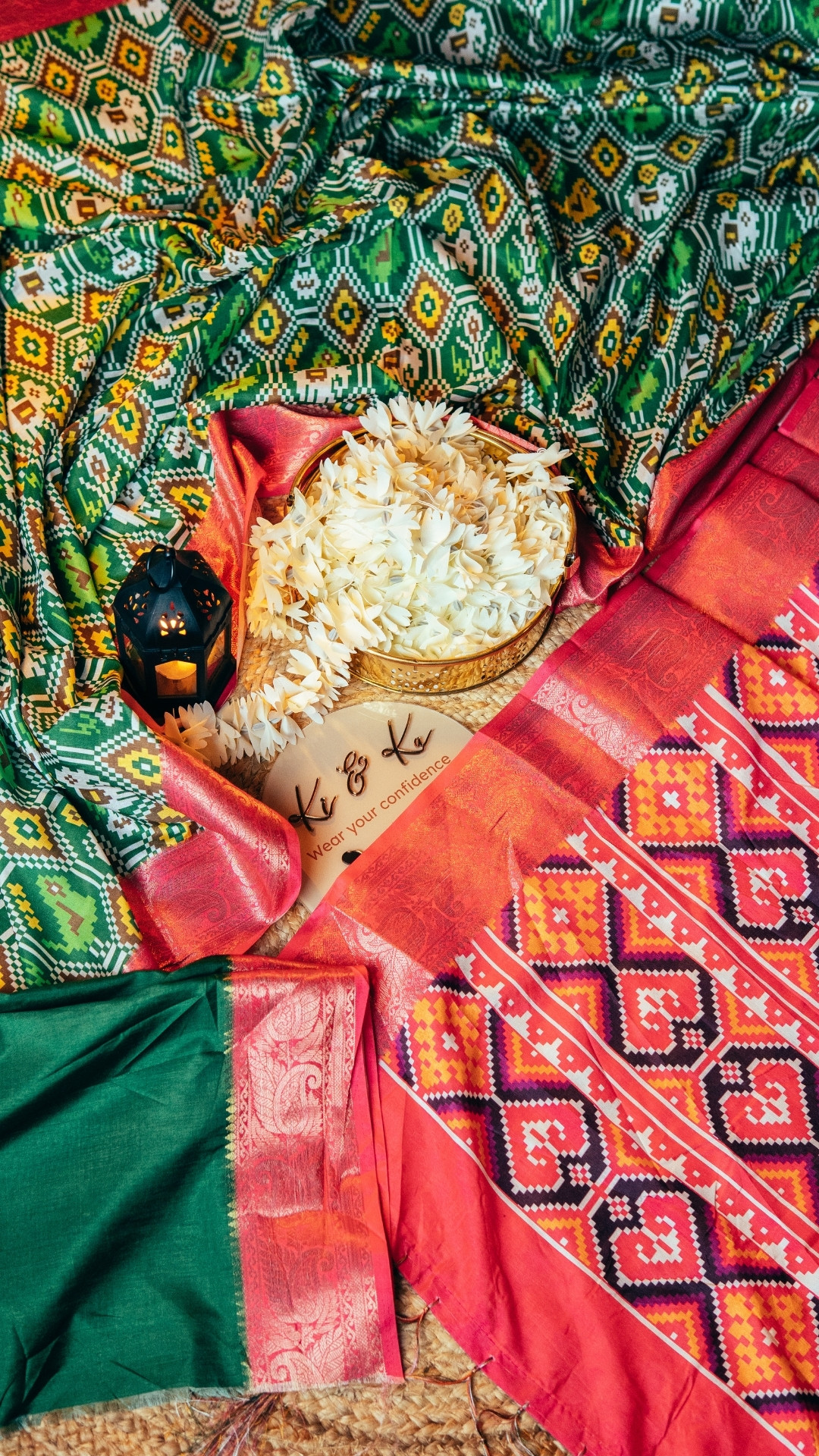 Green tussar silk saree with zari motif border