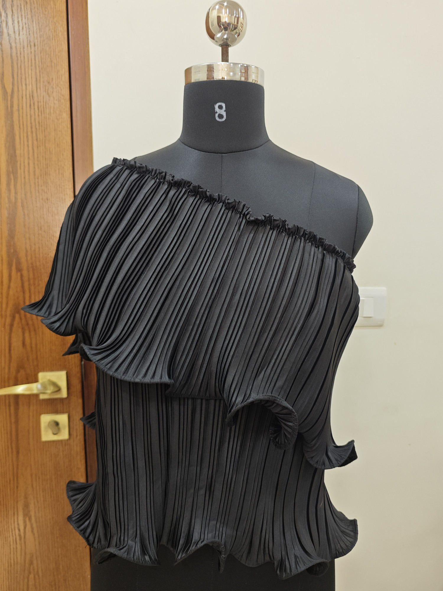 lise One-Shoulder Pleated Ruffle Top