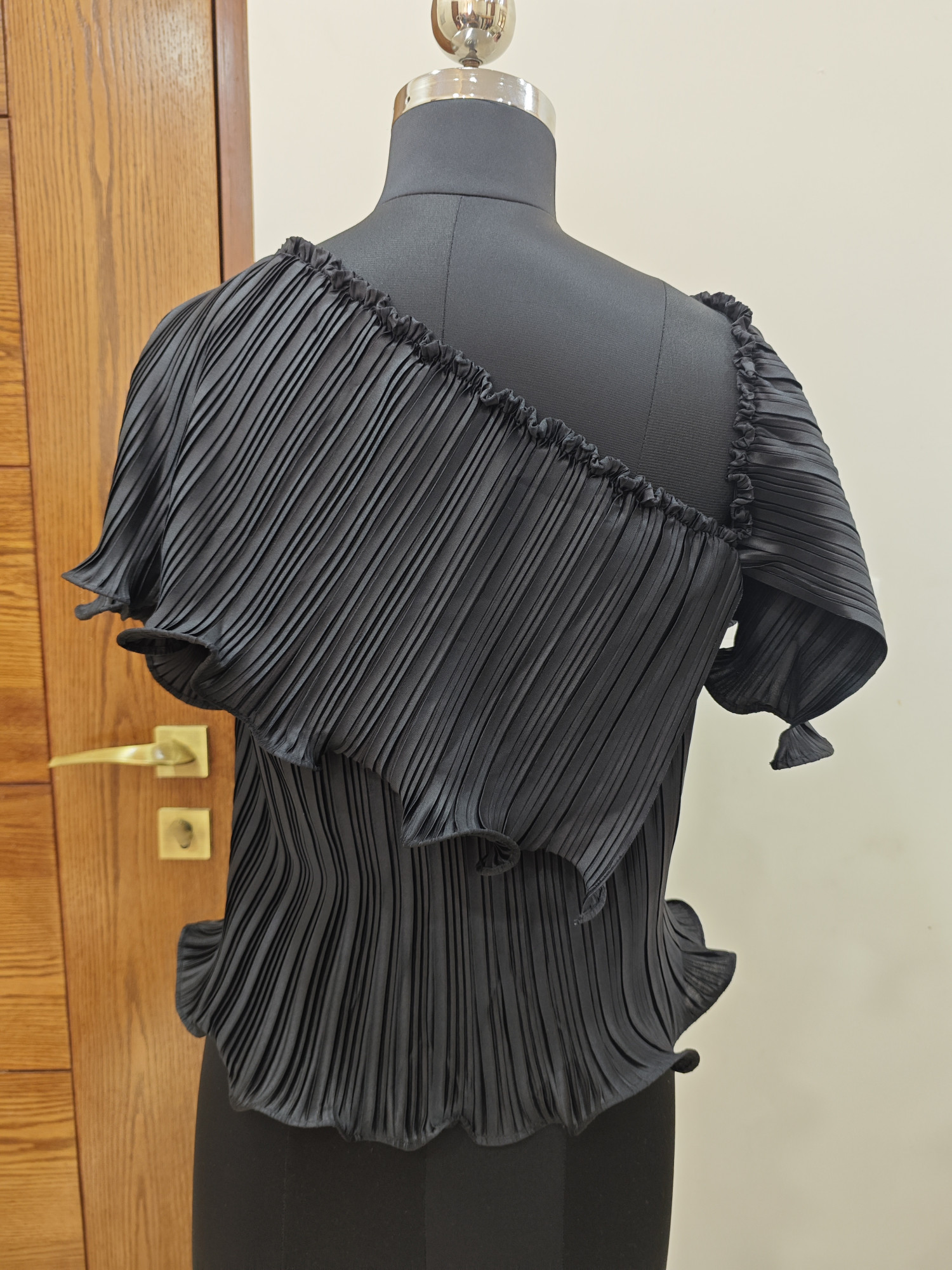 lise One-Shoulder Pleated Ruffle Top