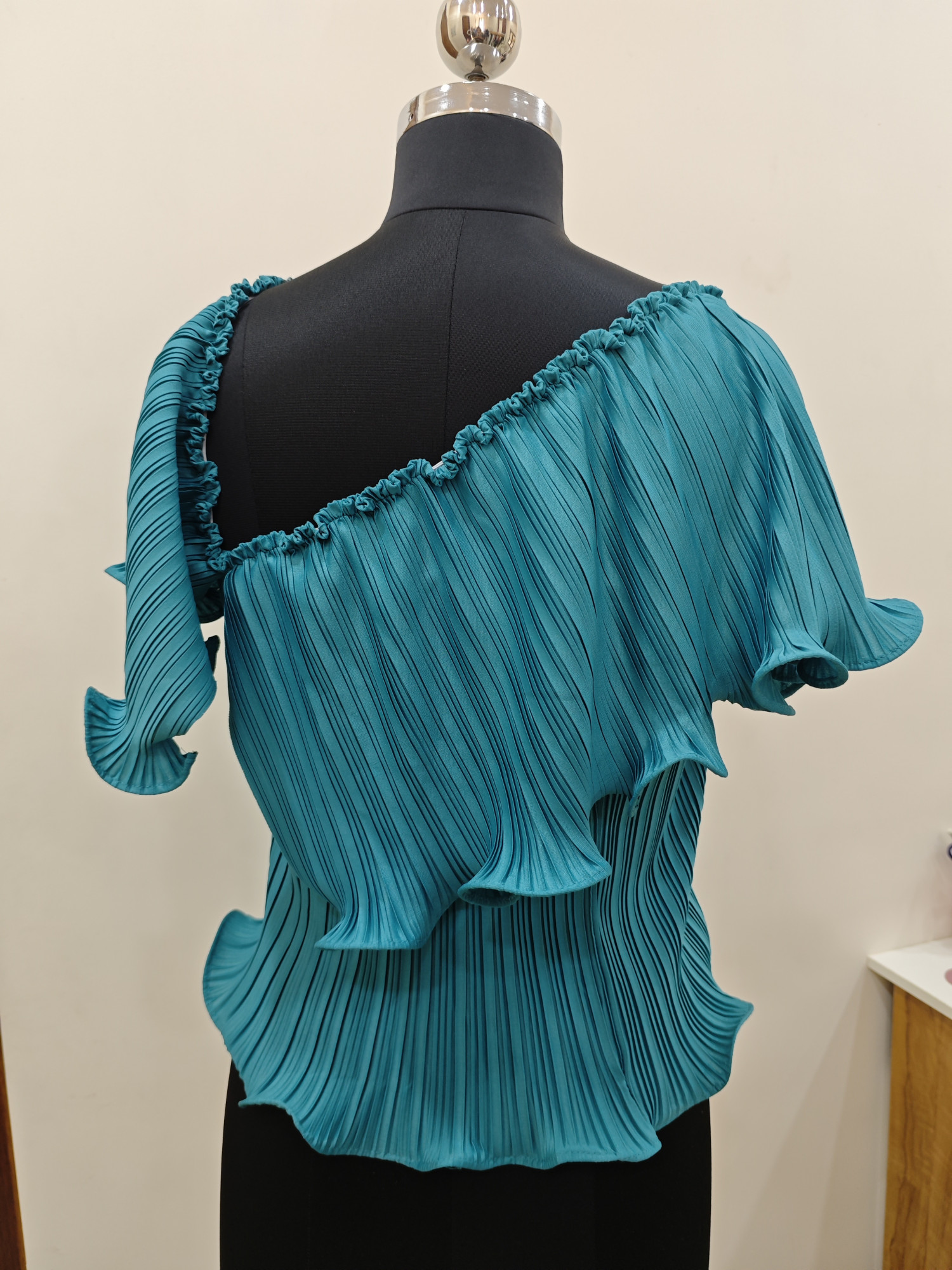 lise One-Shoulder Pleated Ruffle Top