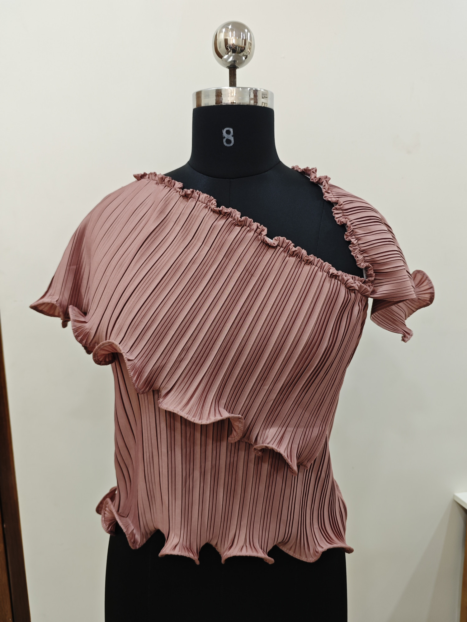 lise One-Shoulder Pleated Ruffle Top