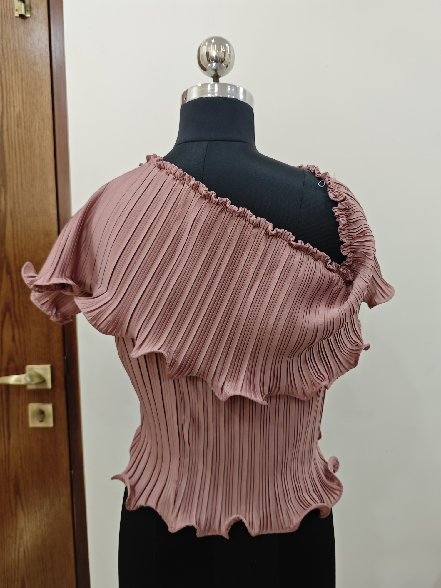 lise One-Shoulder Pleated Ruffle Top