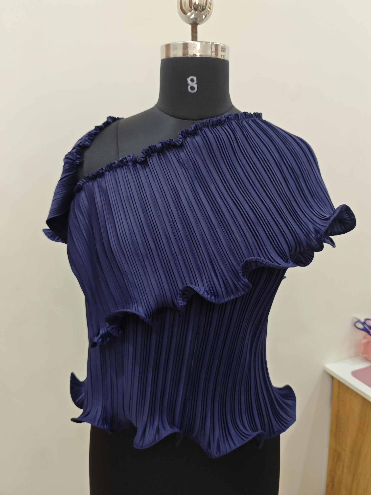 lise One-Shoulder Pleated Ruffle Top