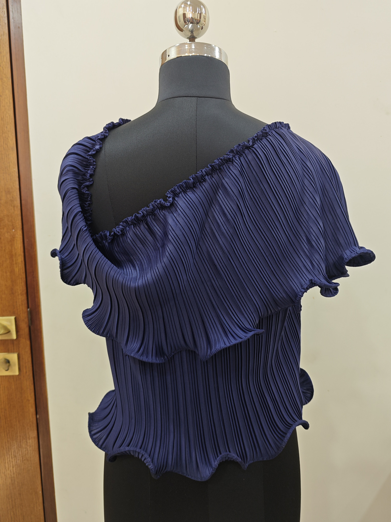 lise One-Shoulder Pleated Ruffle Top