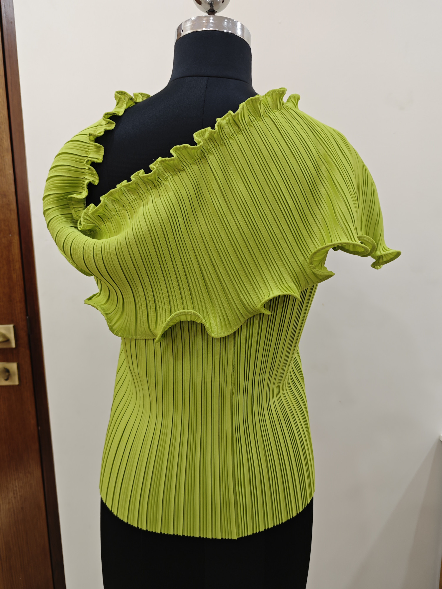 Lime Luxe Pleated One-Shoulder Statement Top