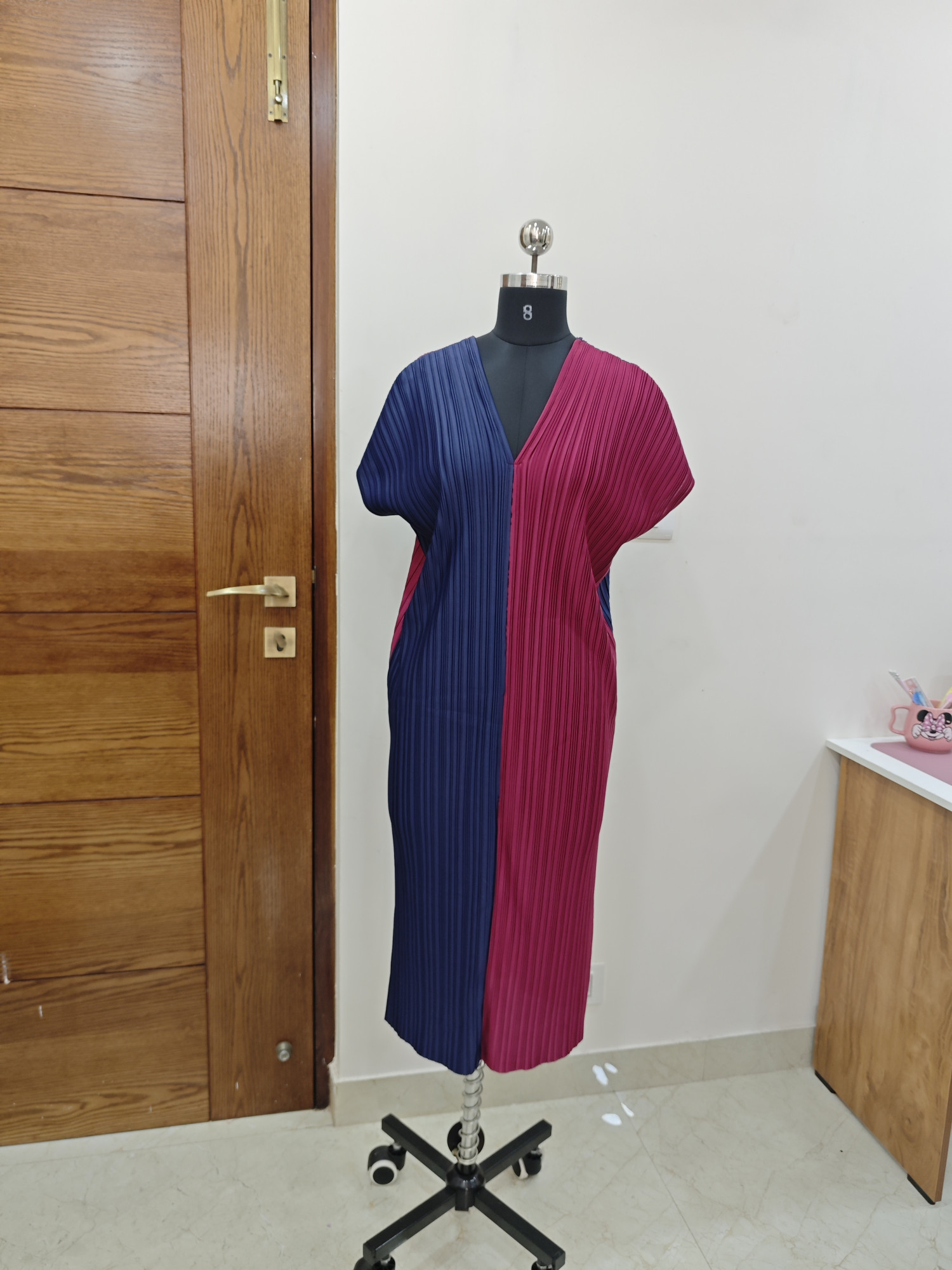 Dual Tone Pleated Flow Dress