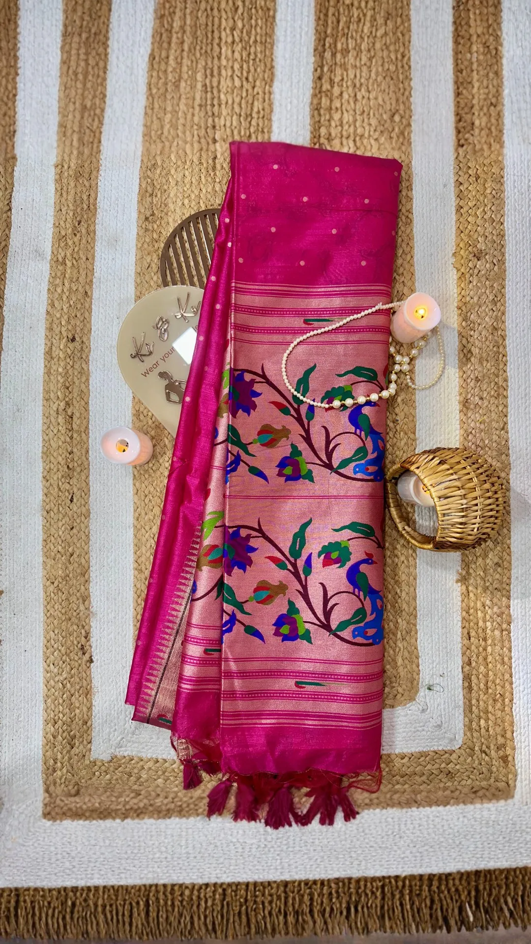 Pink khadi raw silk saree with meenakari weaving paithani pallu