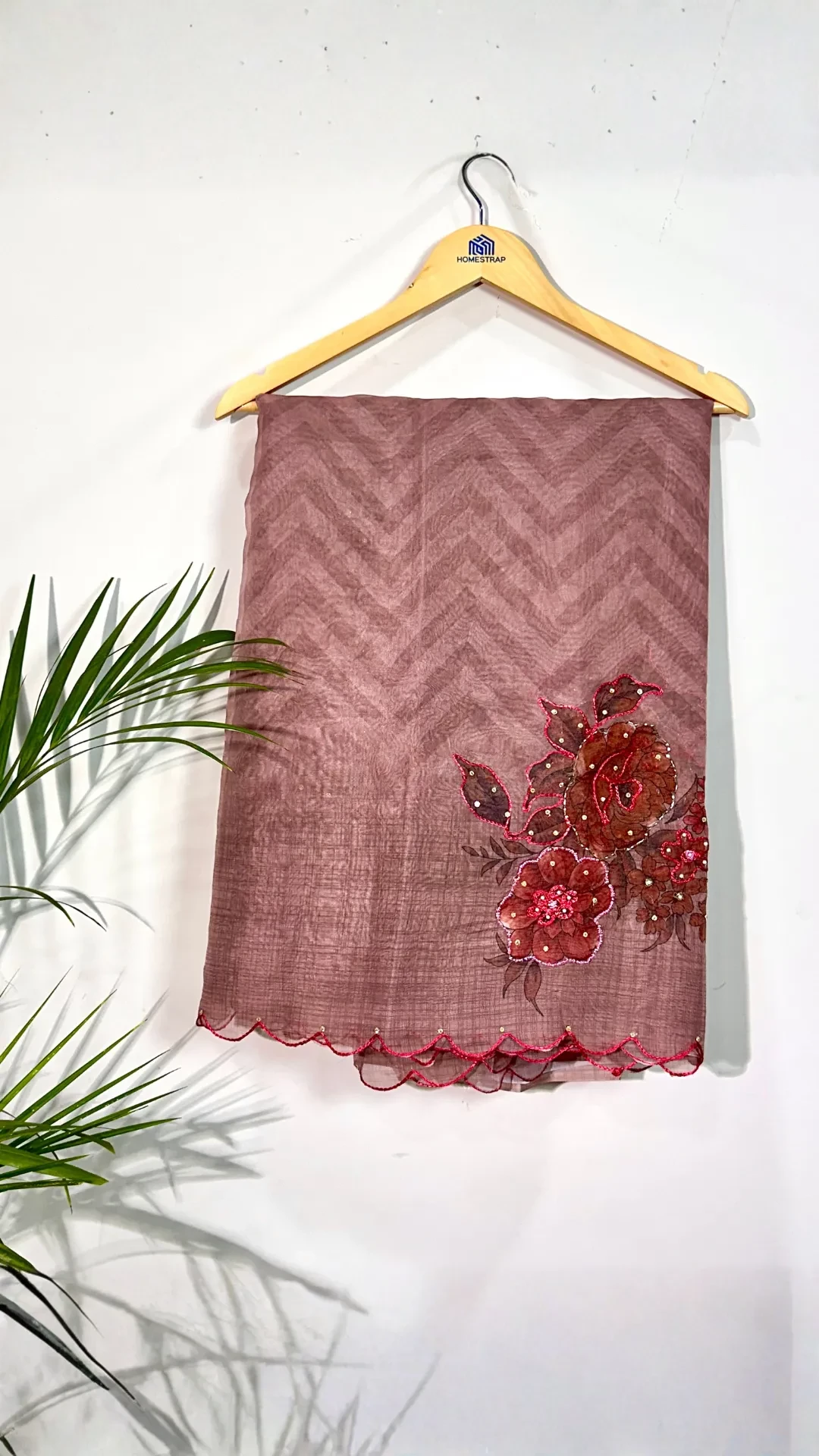 Dusty pink orgenza silk saree with digital print and Khatli work