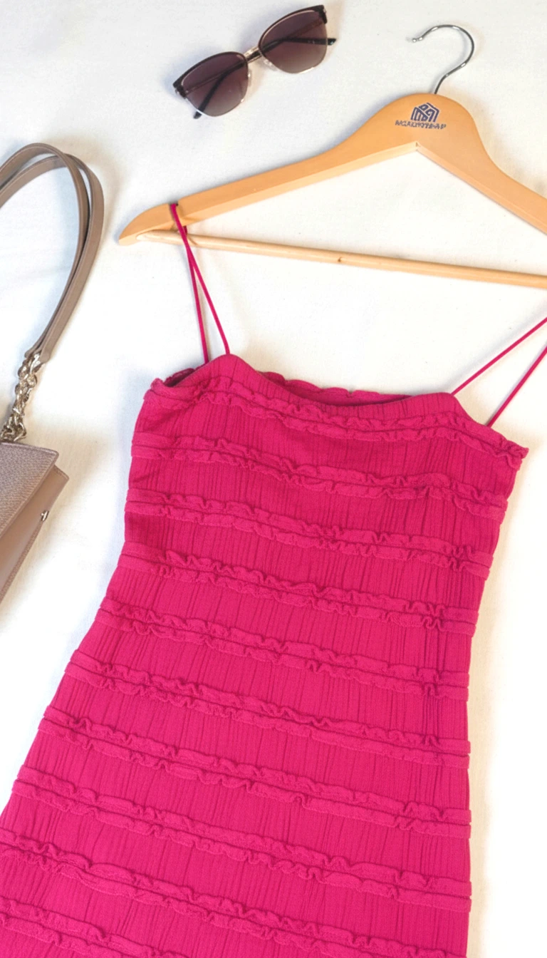 Glamorous Textured Ruffle Maxi Dress with Slit - Spaghetti Straps