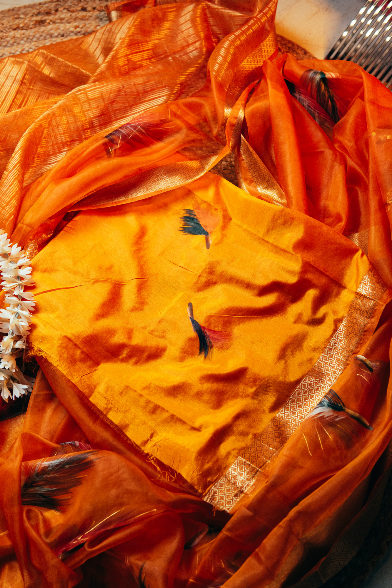 Deep Red Soft Organza Silk Saree with Elegant Foil Print Zari Border