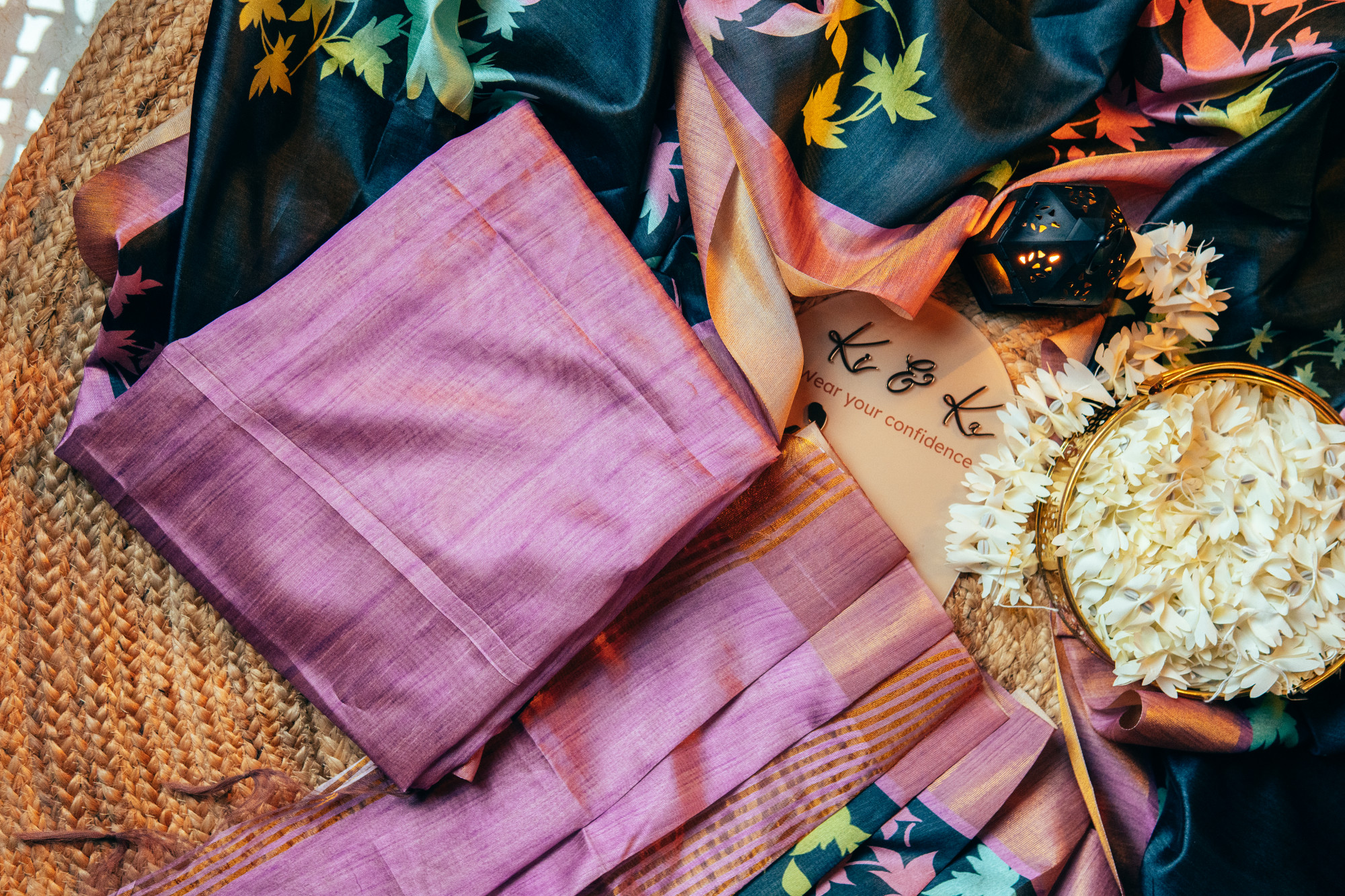 Black Tussar Silk Saree with Neon Kalamkari Print
