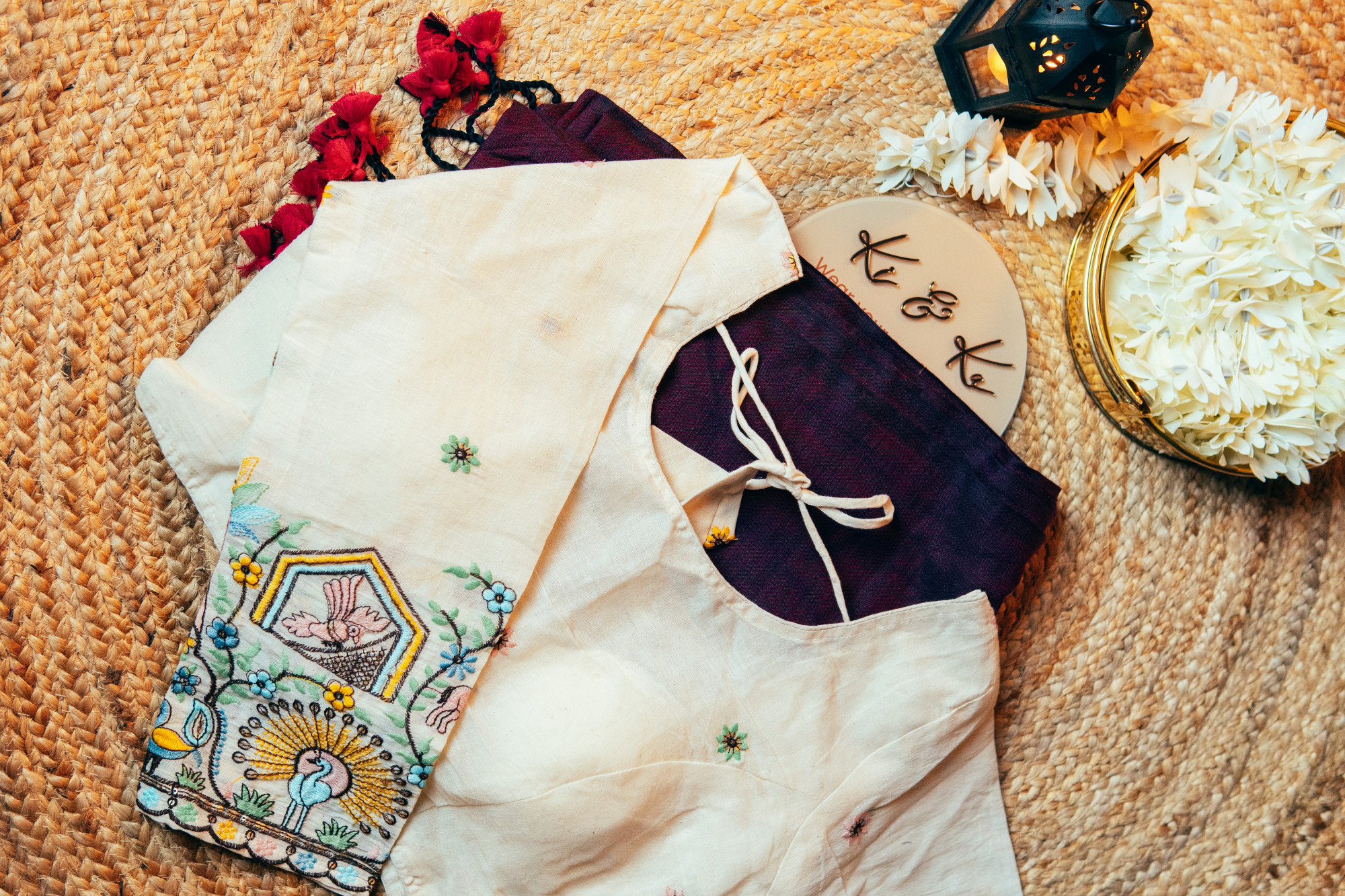 Plum Khadi Cotton Saree with khadi cotton blouse