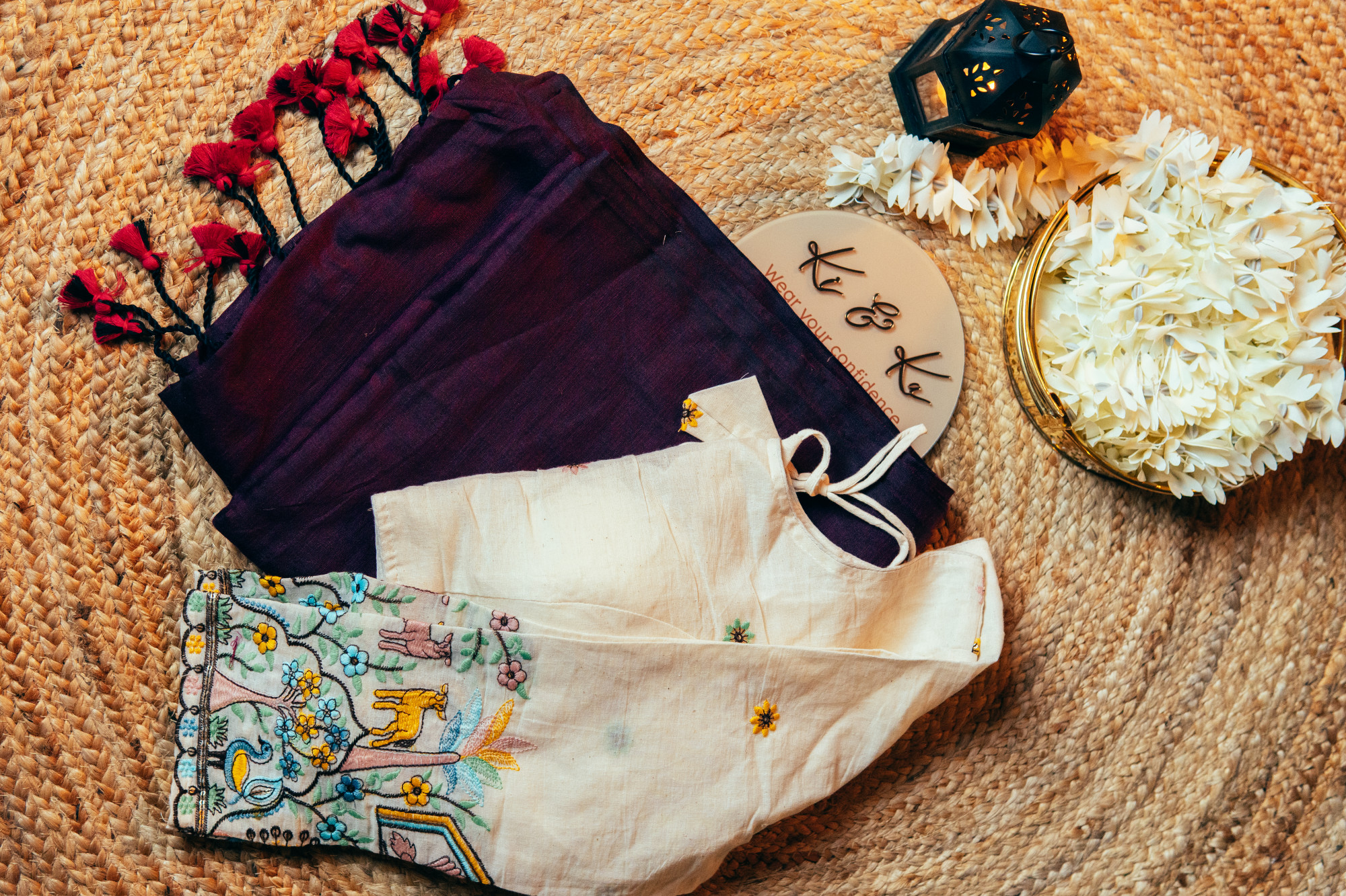 Plum Khadi Cotton Saree with khadi cotton blouse