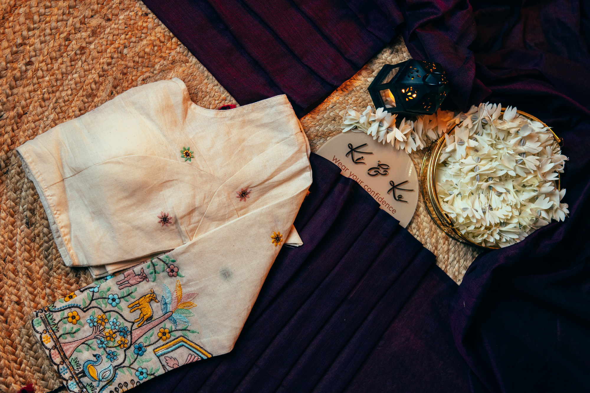 Plum Khadi Cotton Saree with khadi cotton blouse