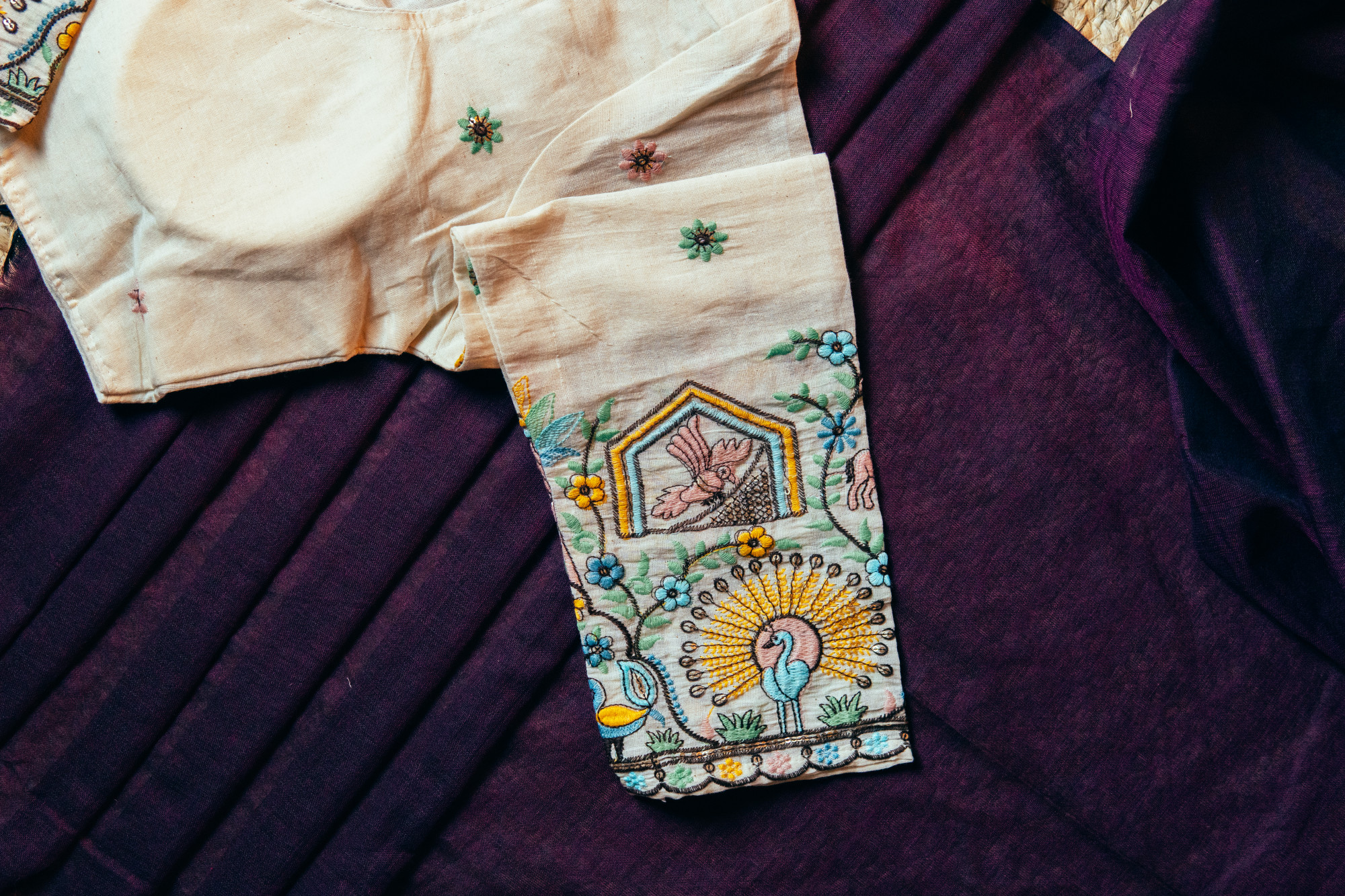 Plum Khadi Cotton Saree with khadi cotton blouse