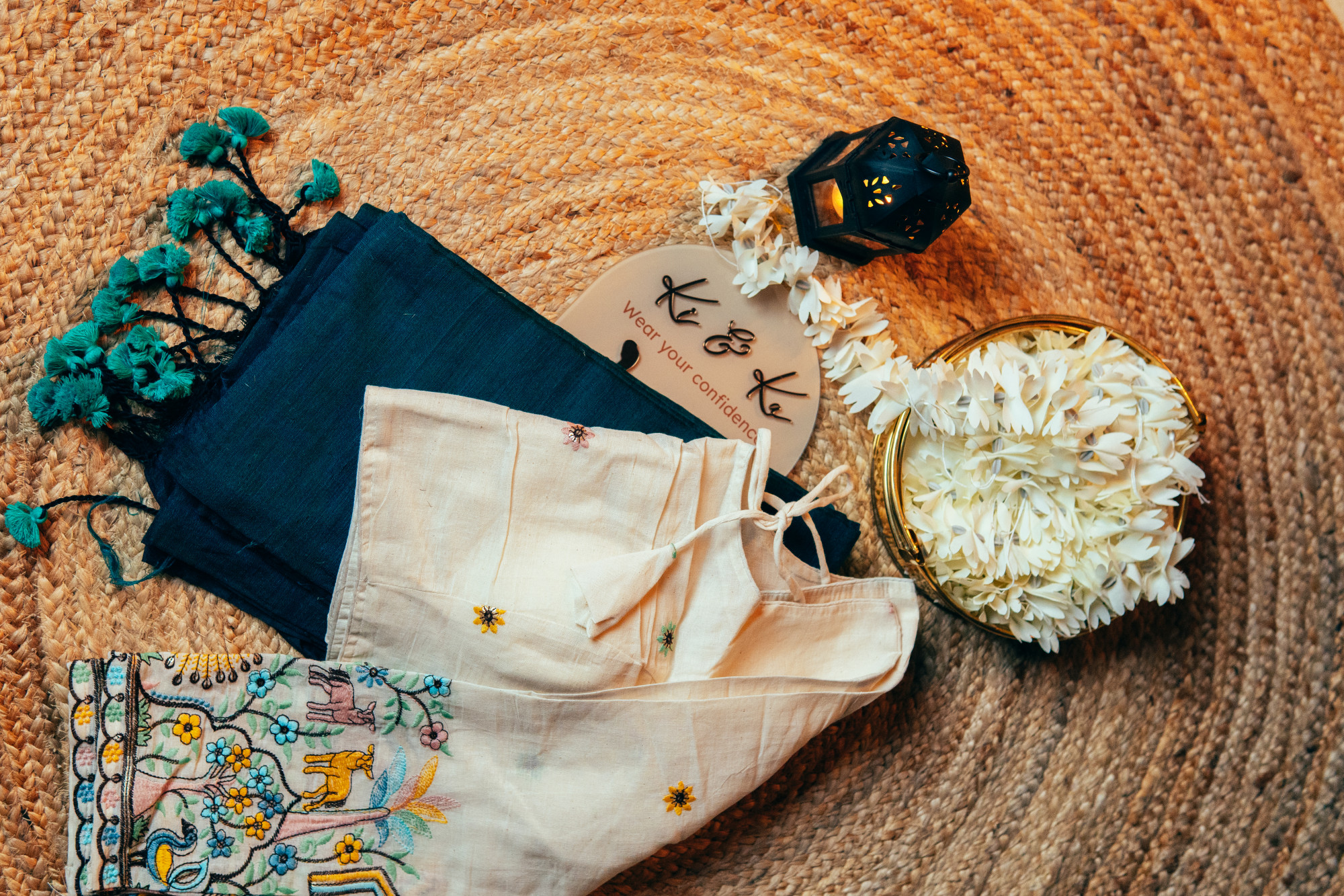 Teal Bluse Khadi Cotton Saree with Khadi Cotton Ready made Blouse