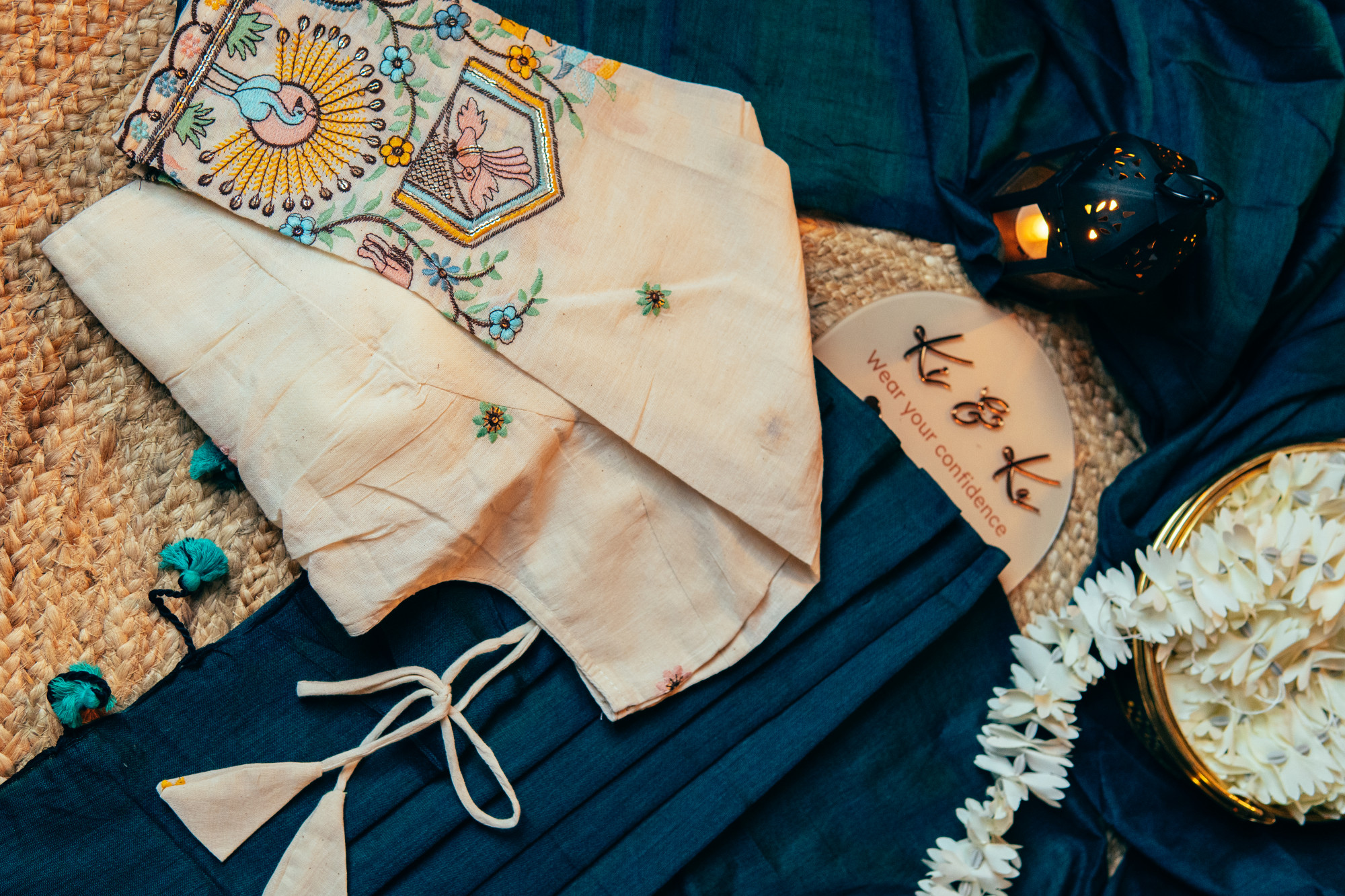 Teal Bluse Khadi Cotton Saree with Khadi Cotton Ready made Blouse