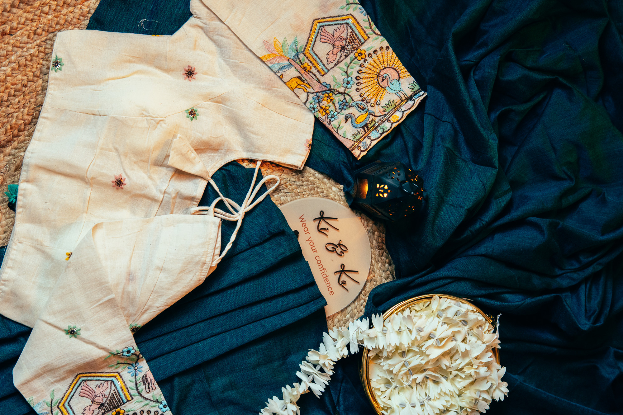 Teal Bluse Khadi Cotton Saree with Khadi Cotton Ready made Blouse