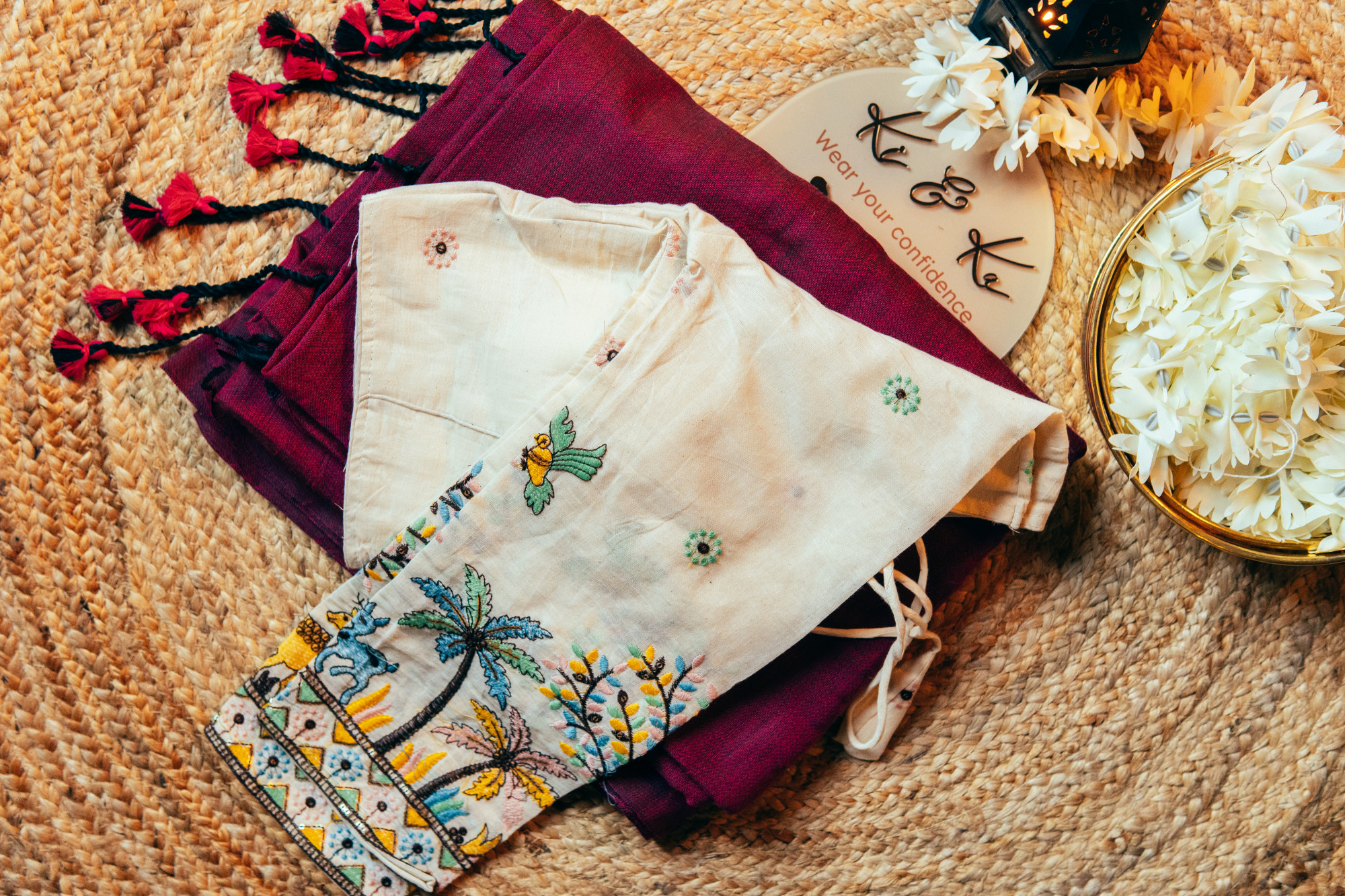 Deep Wine Khadi Cotton Saree with Khadi Ready made Blouse- Raagam