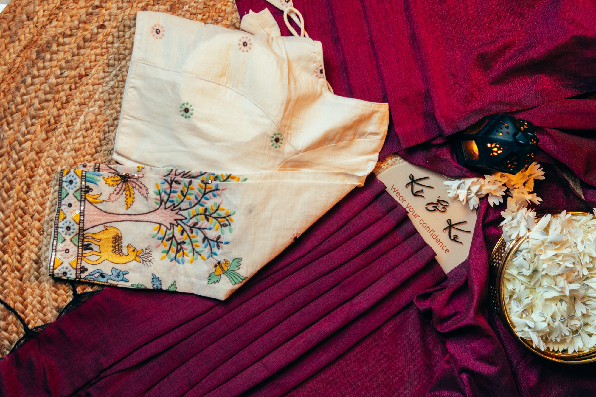 Deep Wine Khadi Cotton Saree with Khadi Ready made Blouse- Raagam