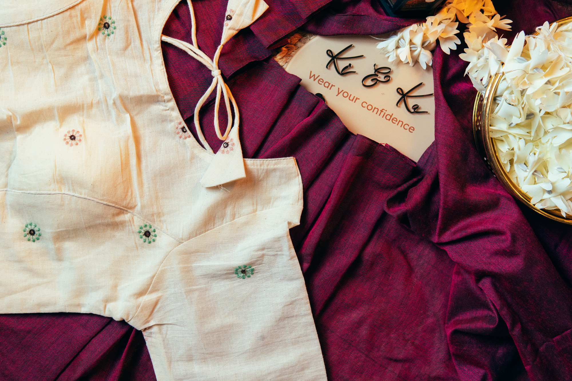 Deep Wine Khadi Cotton Saree with Khadi Ready made Blouse- Raagam