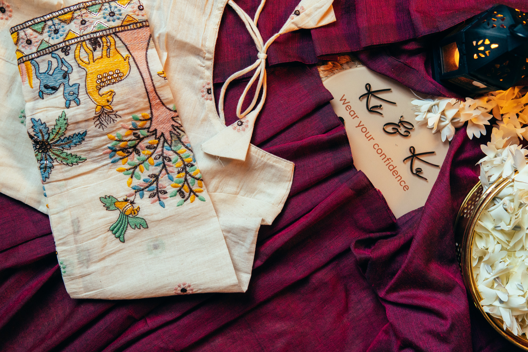 Deep Wine Khadi Cotton Saree with Khadi Ready made Blouse- Raagam