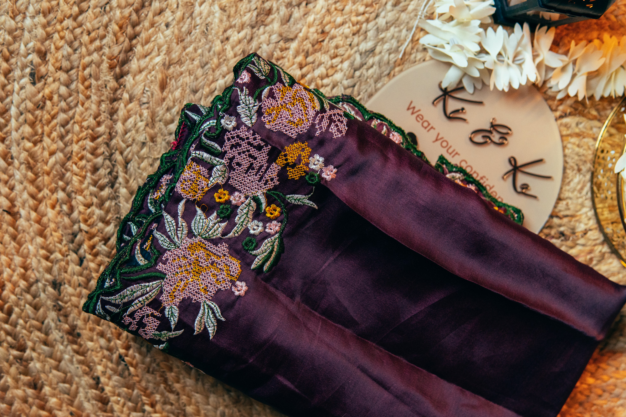 Fancy tussar silk saree with embroidery cutwork border