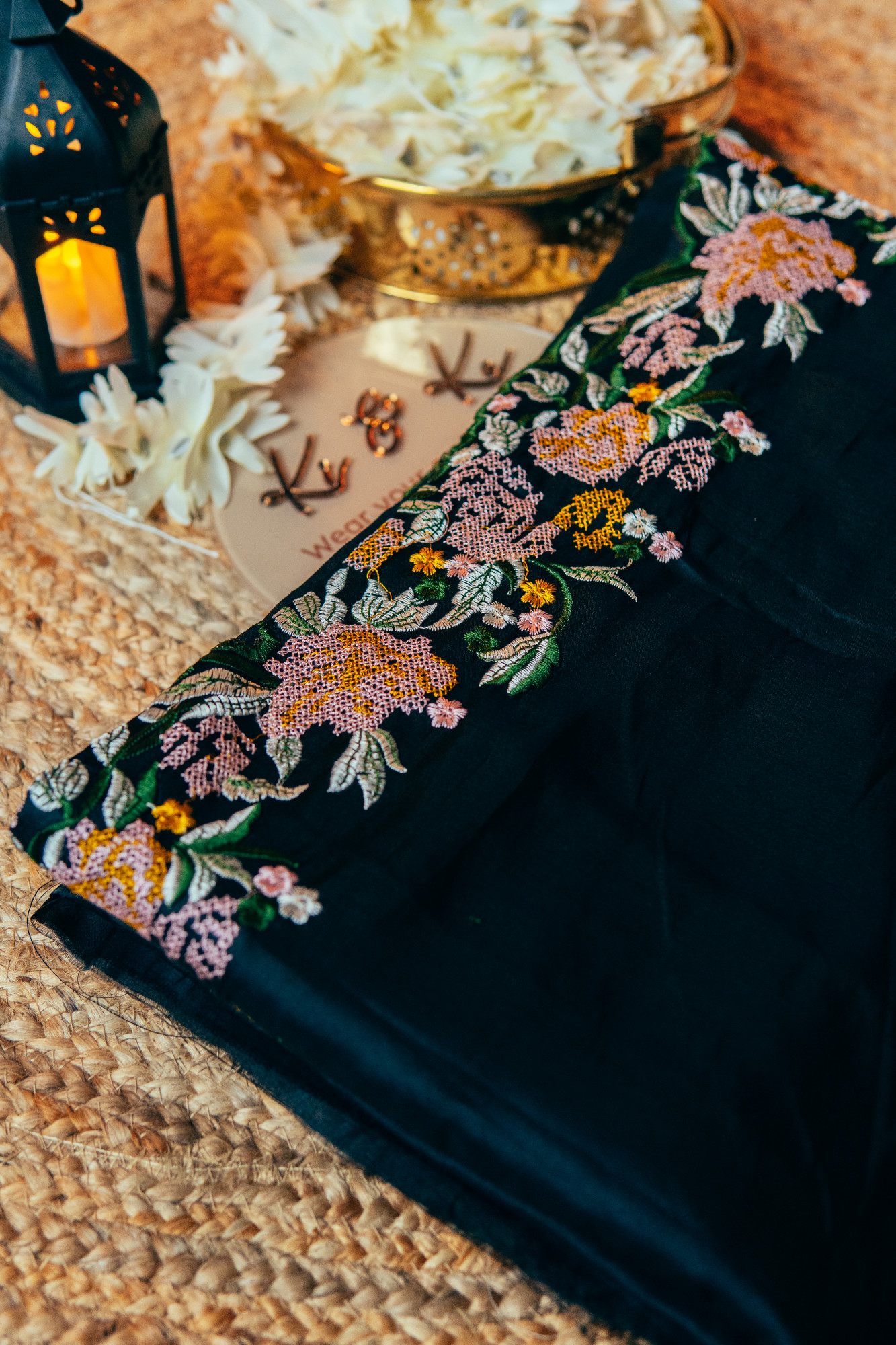 Fancy tussar silk saree with embroidery cutwork border