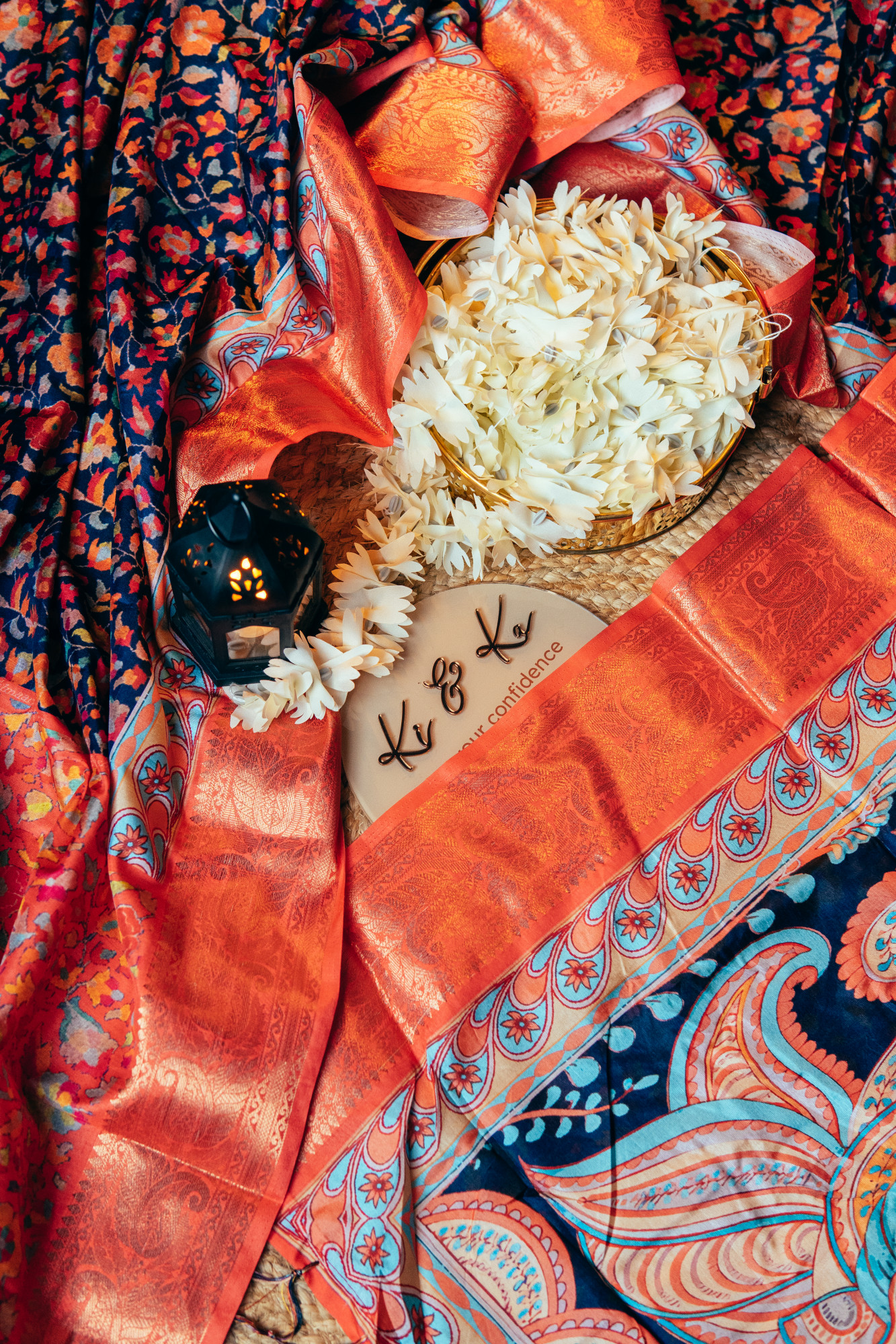Blue Tussar Silk Saree with Neon Kalamkari Print