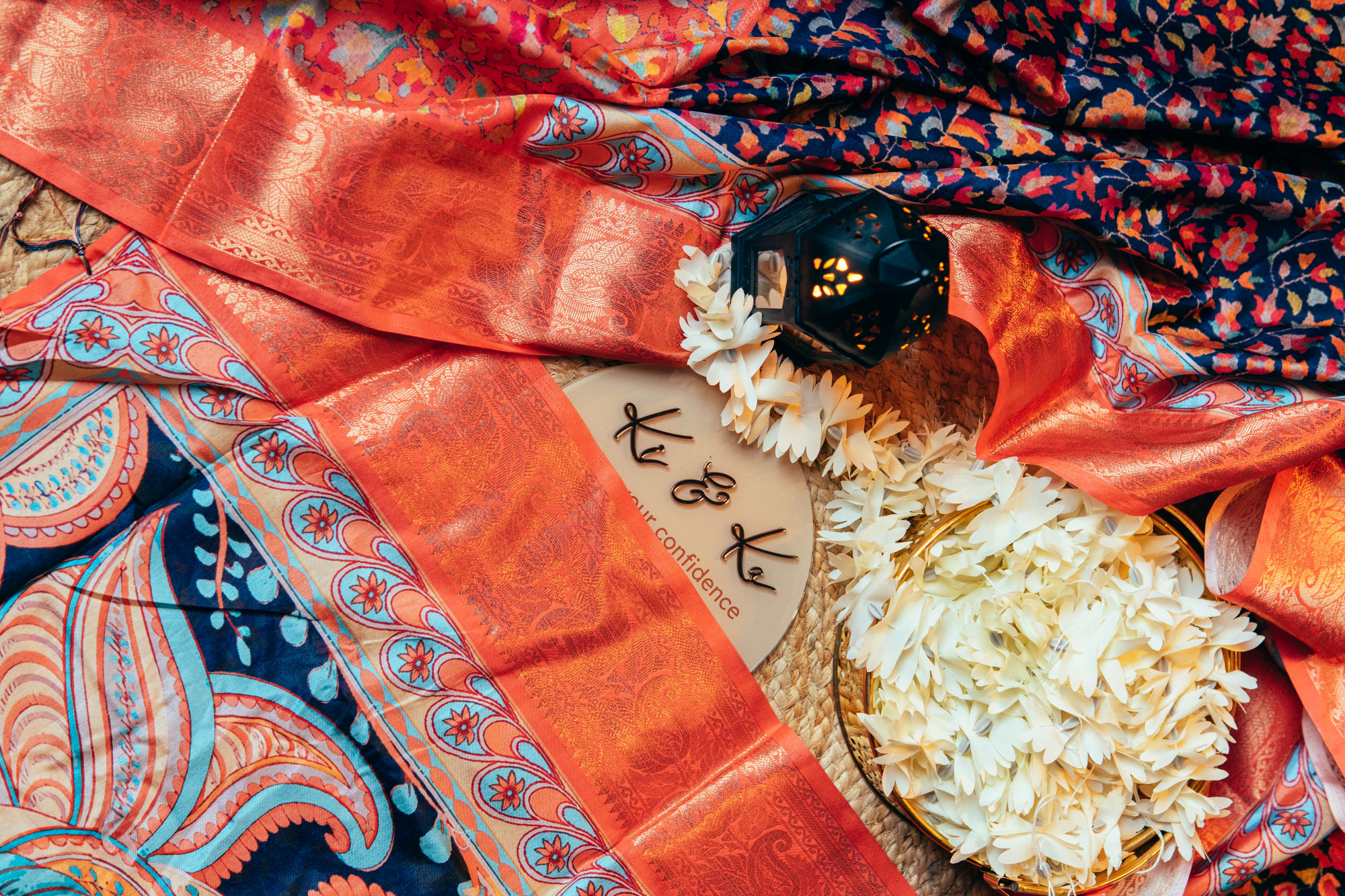 Blue Tussar Silk Saree with Neon Kalamkari Print