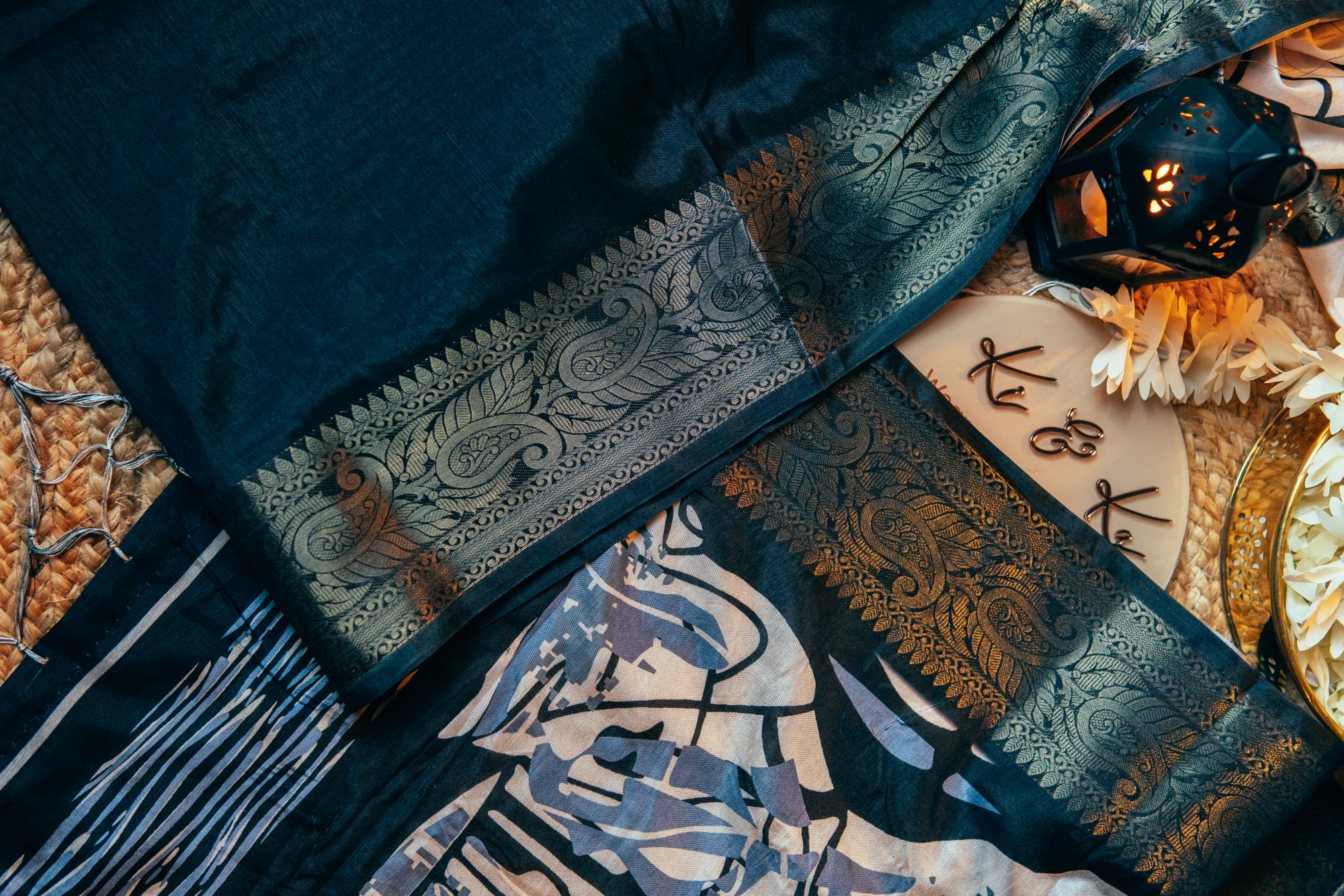 Tussar silk saree with zari motif border