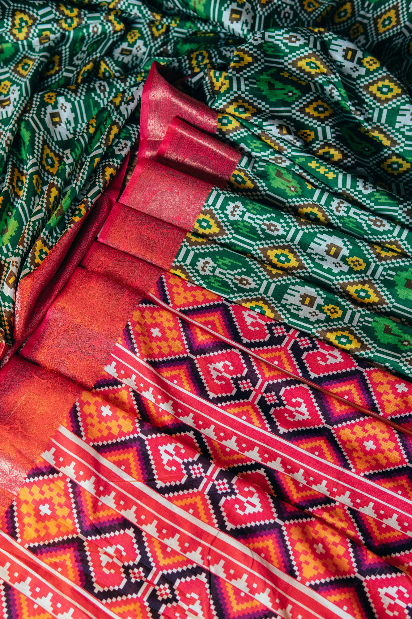 Green tussar silk saree with zari motif border