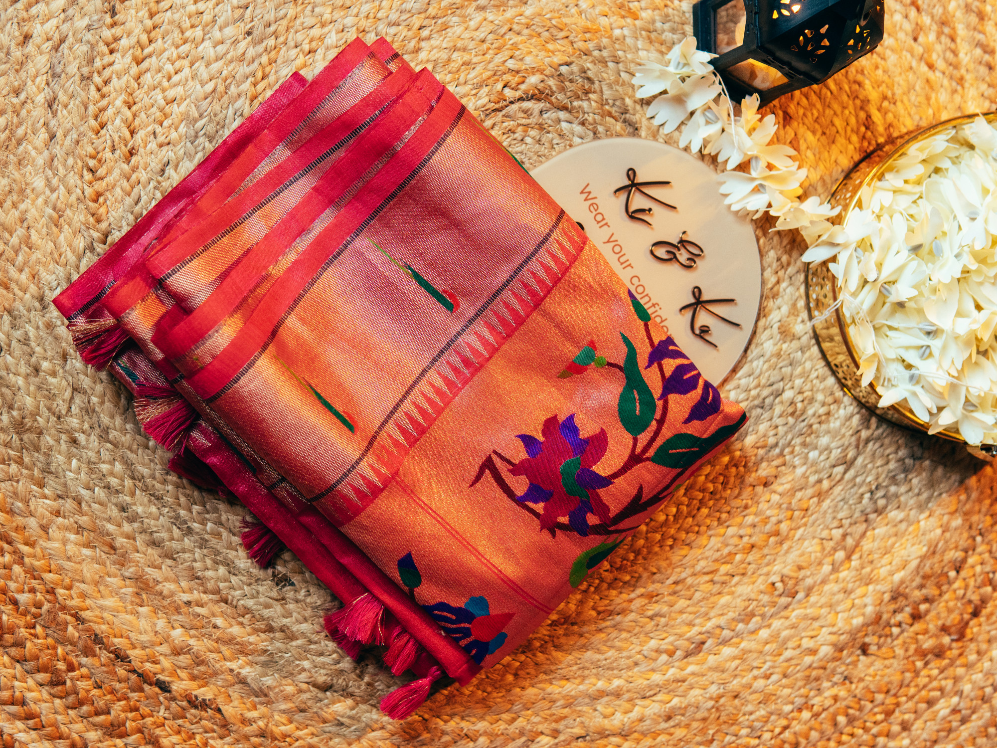 Pink raw silk saree with meenakari weaving paithani pallu