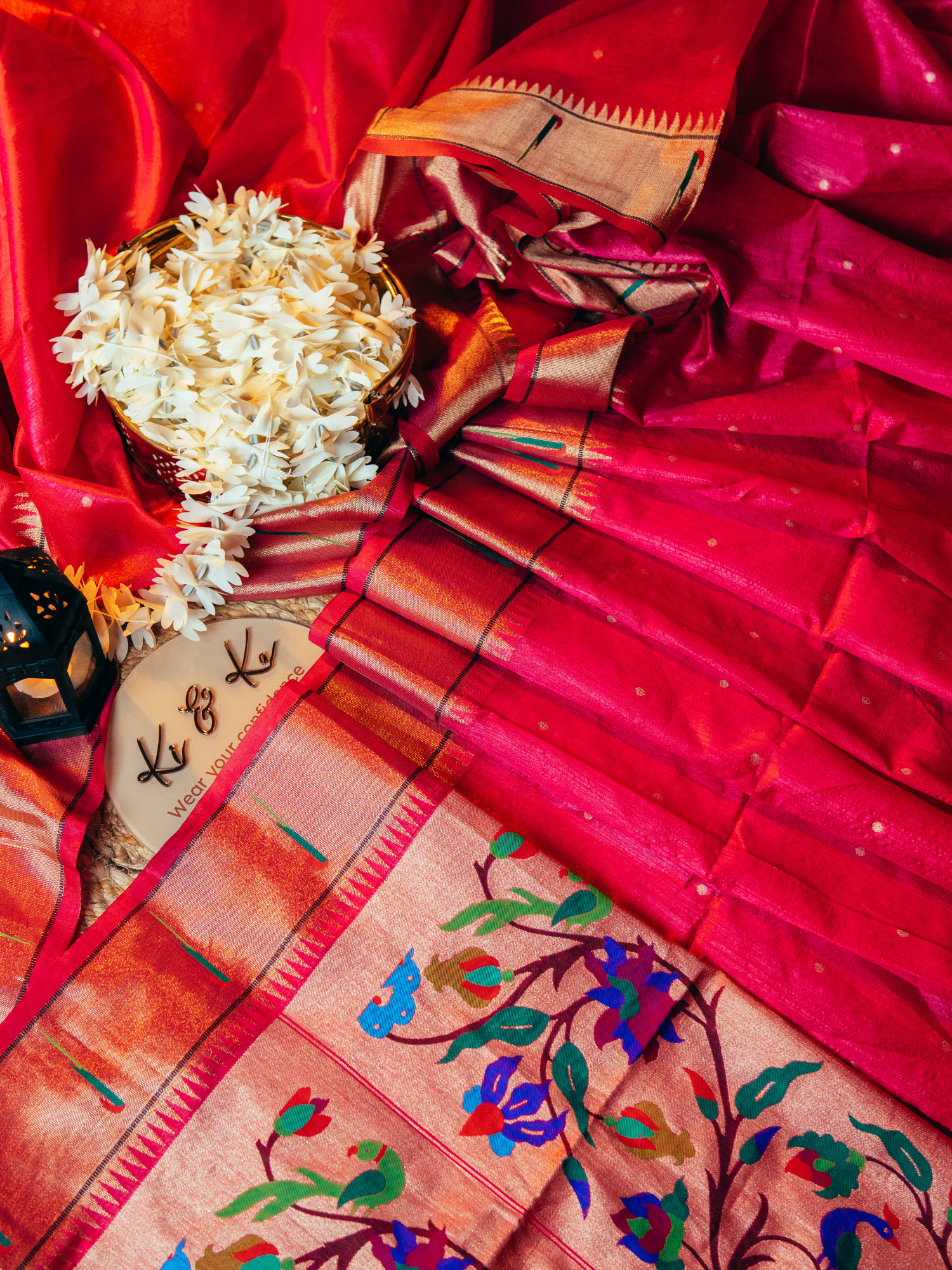 Pink raw silk saree with meenakari weaving paithani pallu