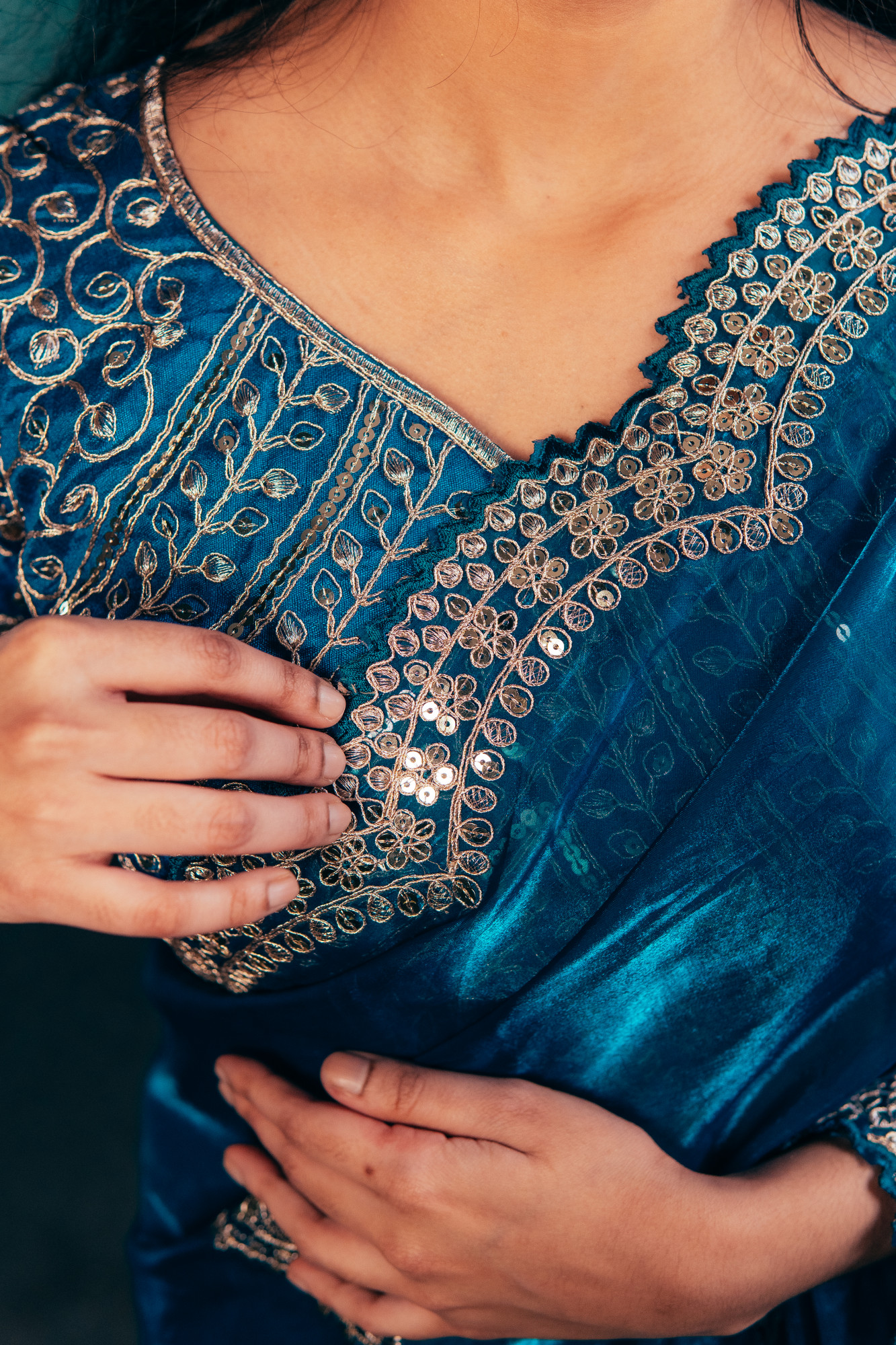 Eternal Blue Shimmer Chiffon Saree