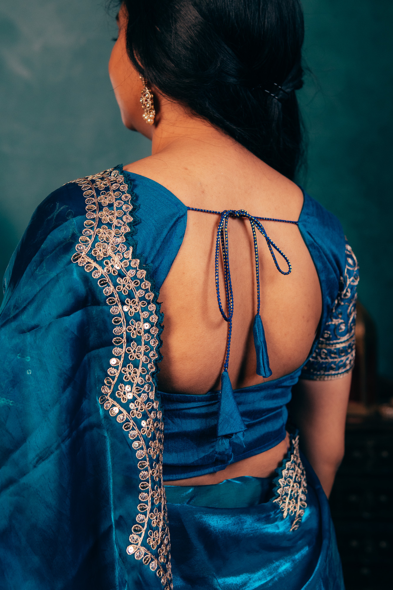 Eternal Blue Shimmer Chiffon Saree