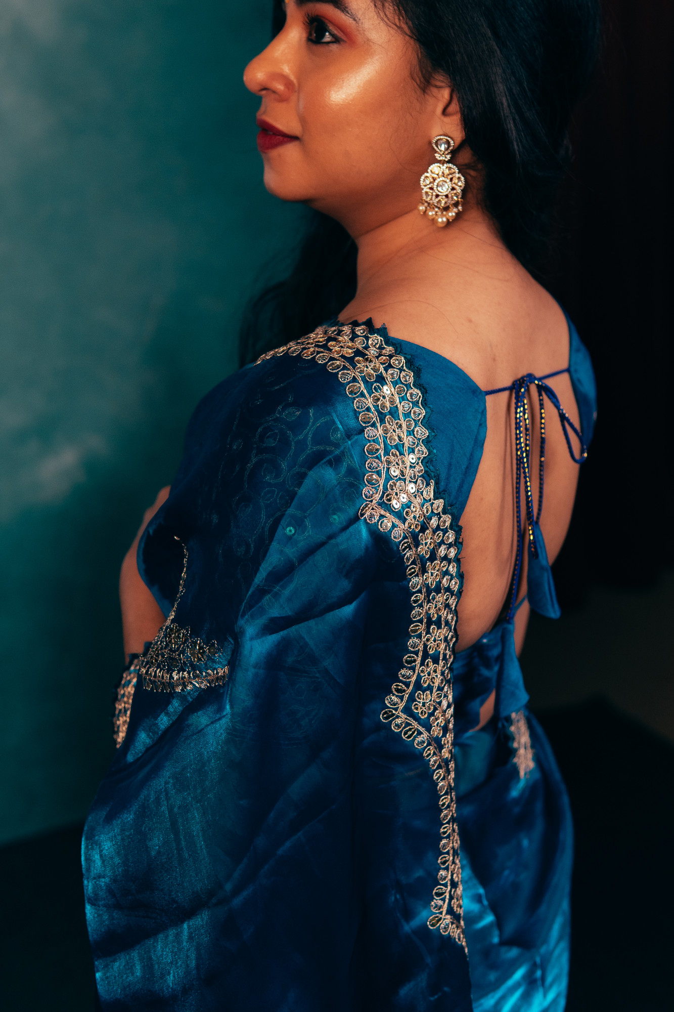 Eternal Blue Shimmer Chiffon Saree