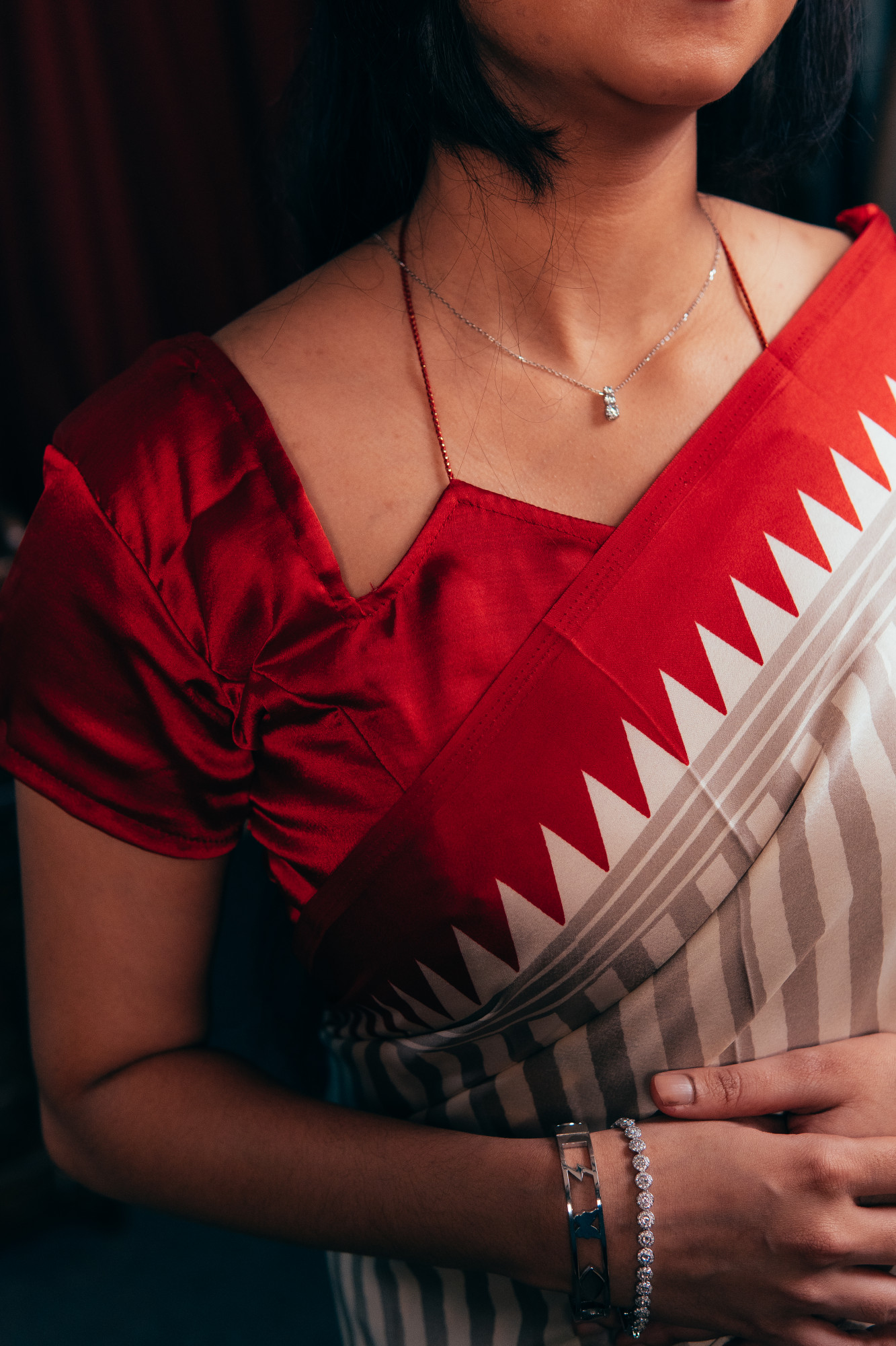 Ivory Red Weave Crepe Silk Saree