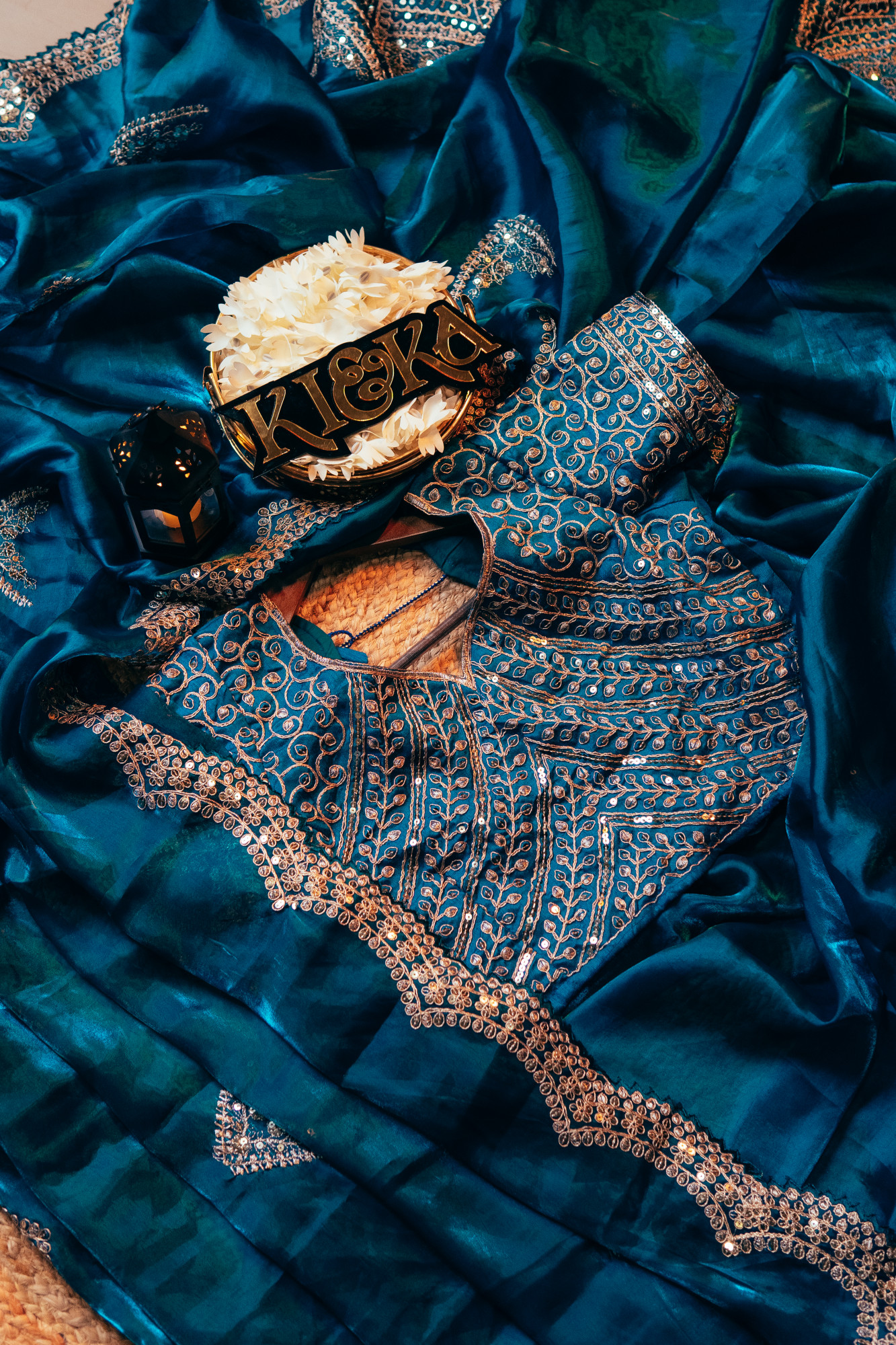 Eternal Blue Shimmer Chiffon Saree