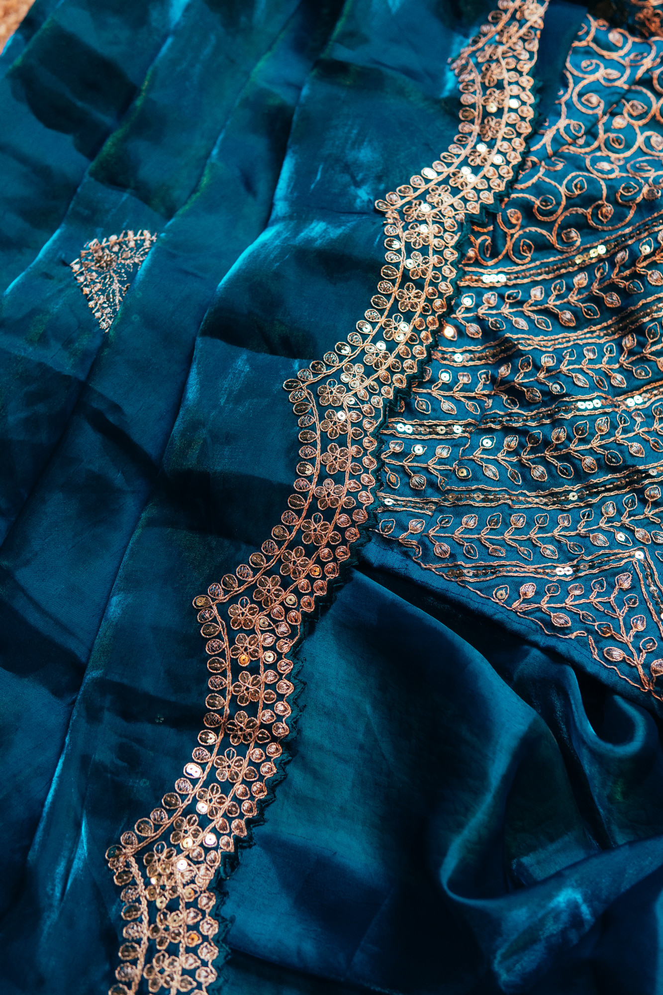 Eternal Blue Shimmer Chiffon Saree
